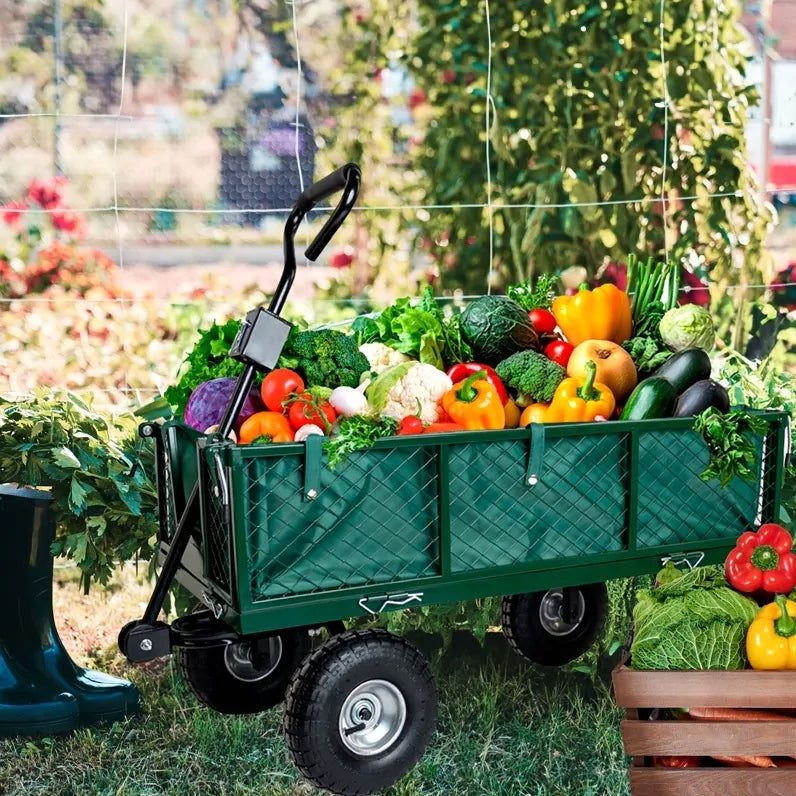 GARDEN TROLLEY TRAILER WHEELBARROW GREEN TARPAULIN 100L 400KG TRANSPORT Packaging status original