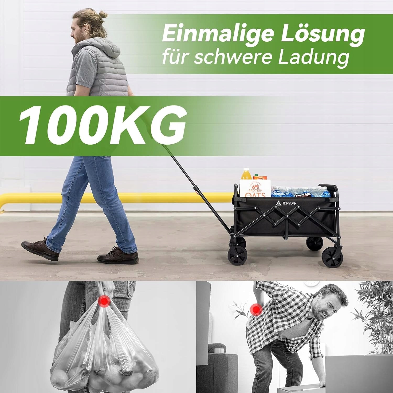 GARDEN TROLLEY TRANSPORT BEACH FOLDING SOLID WITH HANDLE up to 100kg Brand Hikenture