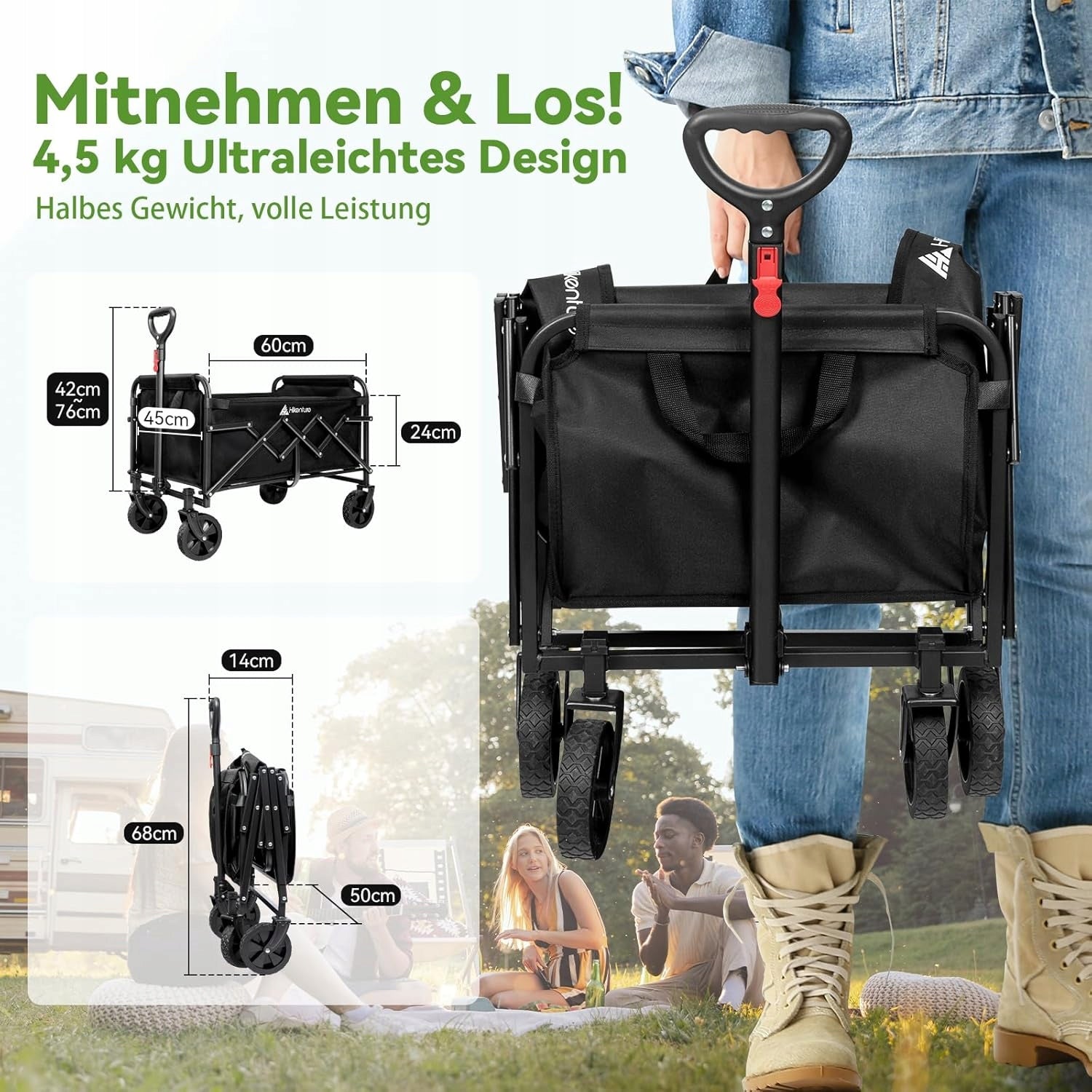 GARDEN TROLLEY TRANSPORT BEACH FOLDING SOLID WITH HANDLE up to 100kg Kind trolley
