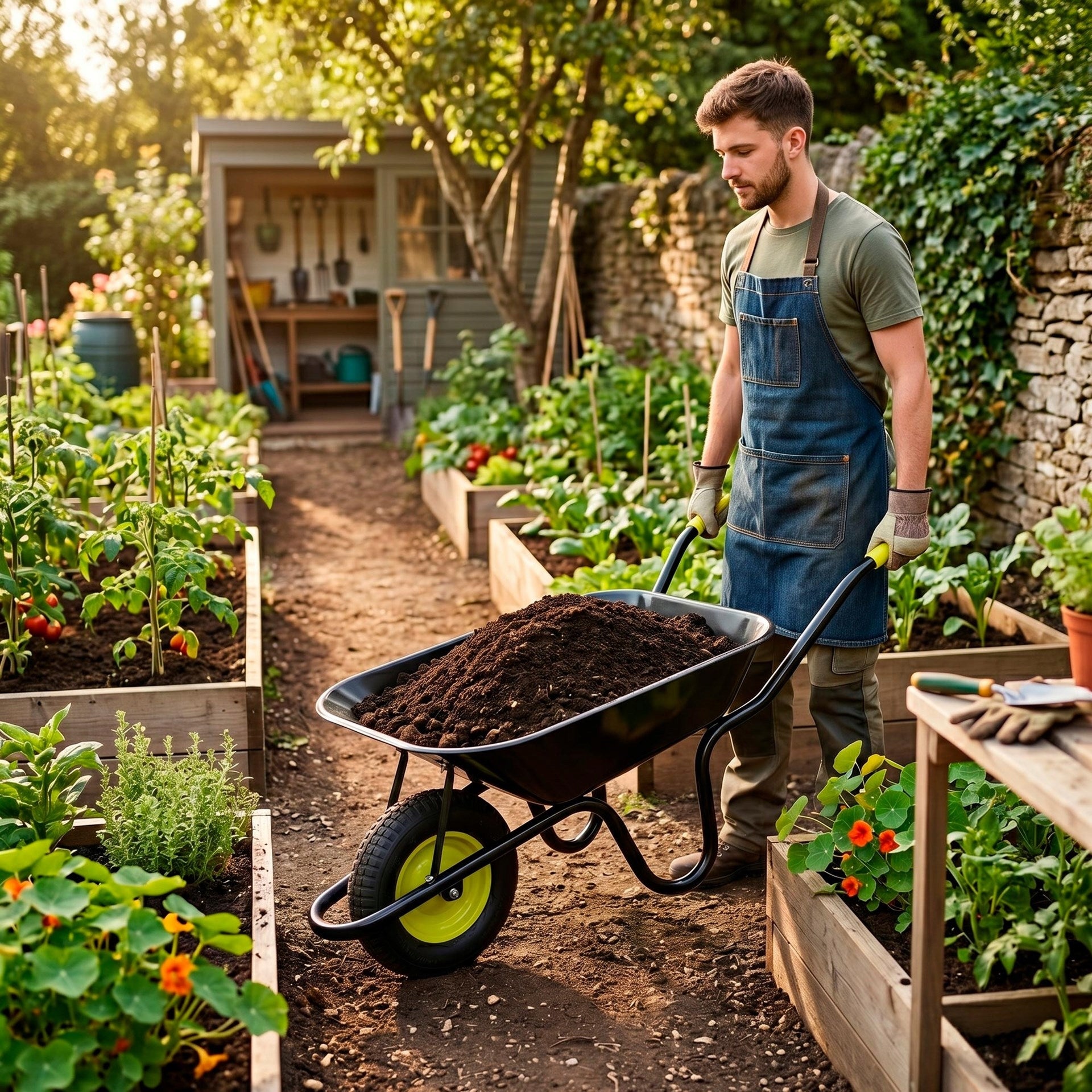 GARDEN WHEELBARROW 120L STRONG WHEELBARROW FULL WHEEL TIRE TRANSPORT TROLLEY STEEL Capacity 120 l