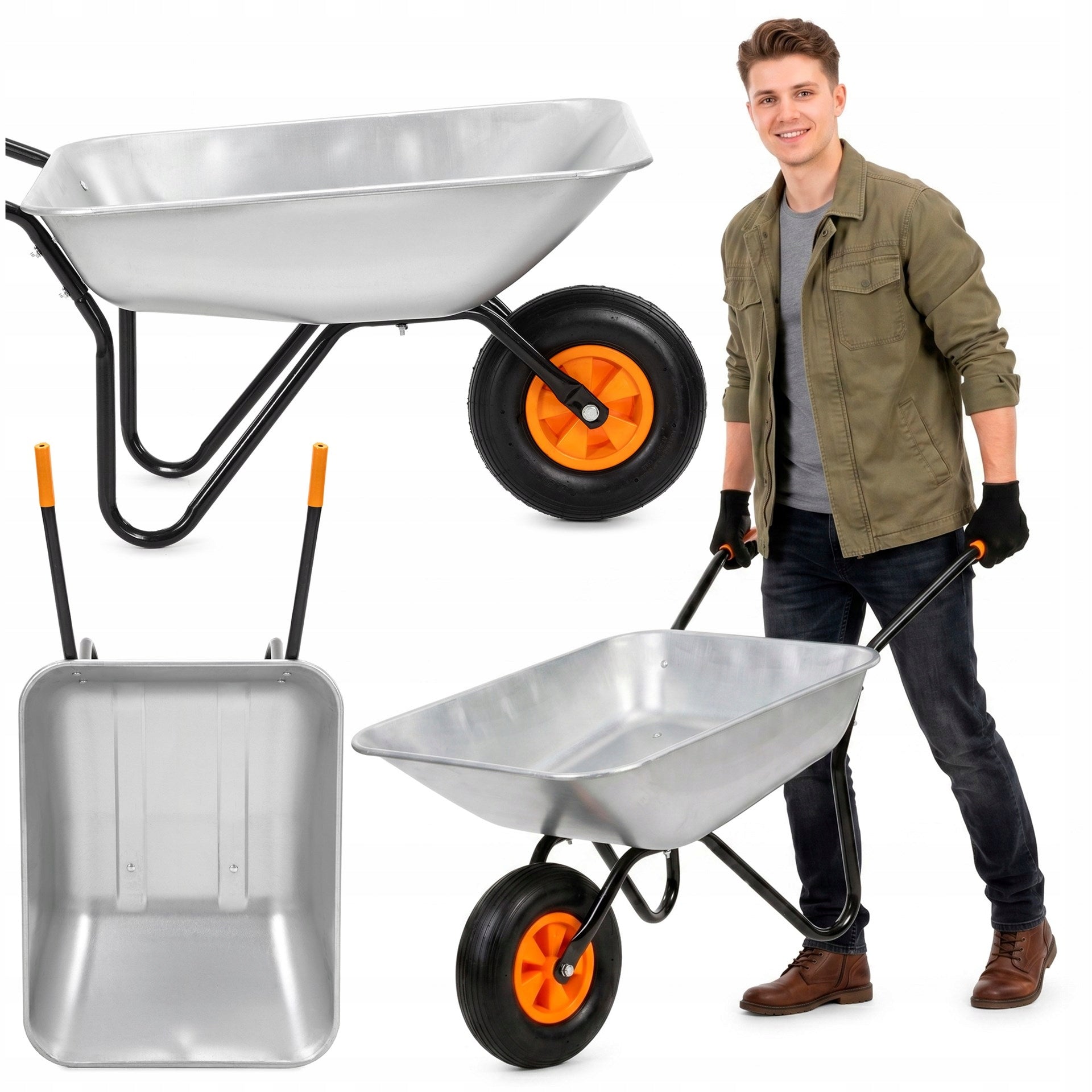 GARDEN WHEELBARROW 120L STRONG WHEELBARROW WHEEL TIRE TRANSPORT TROLLEY GALVANIZED STEEL Brand Springos