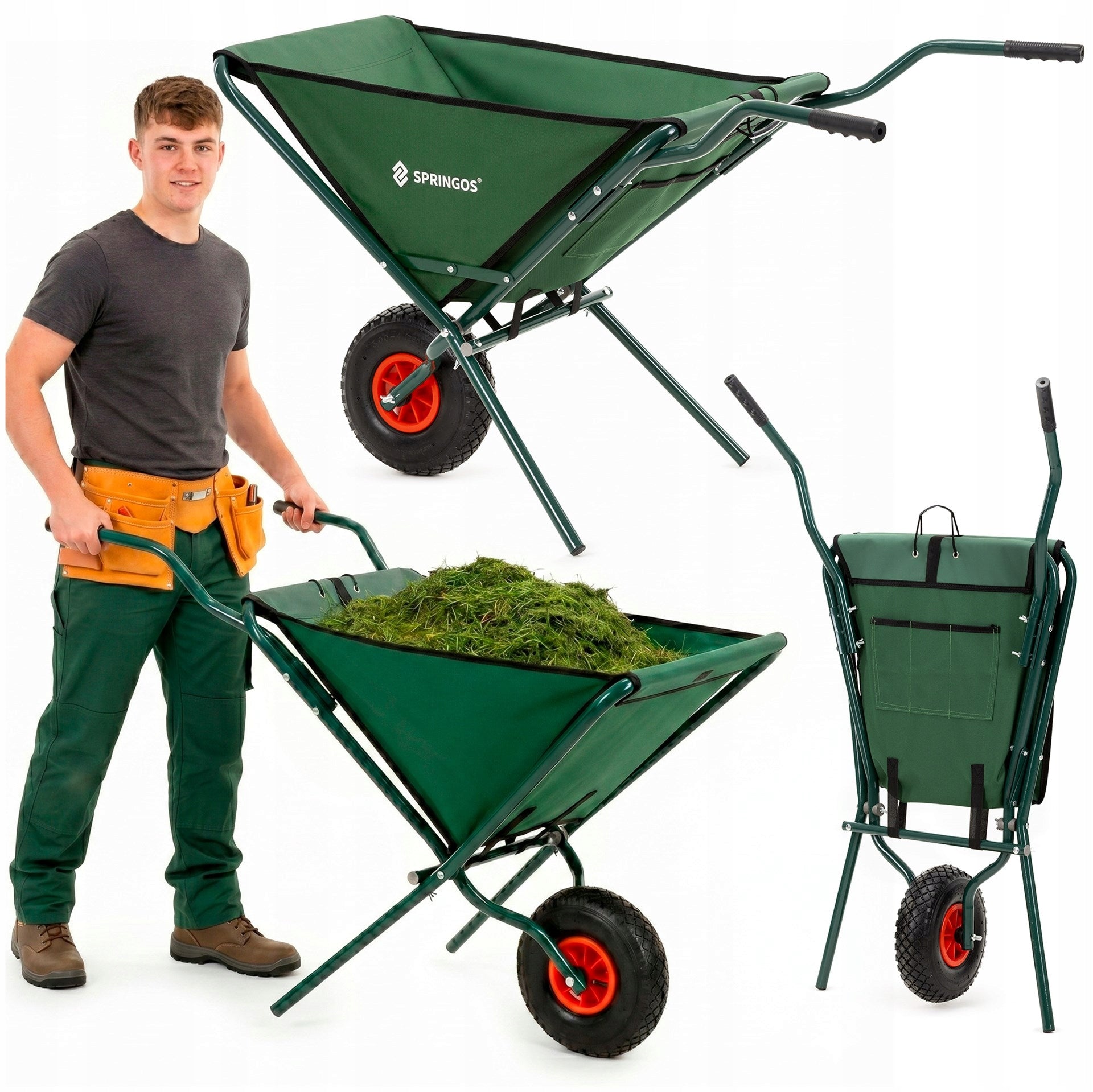 GARDEN WHEELBARROW FOLDING 50L STRONG WHEELBARROW WHEEL TIRE TRANSPORT TROLLEY
