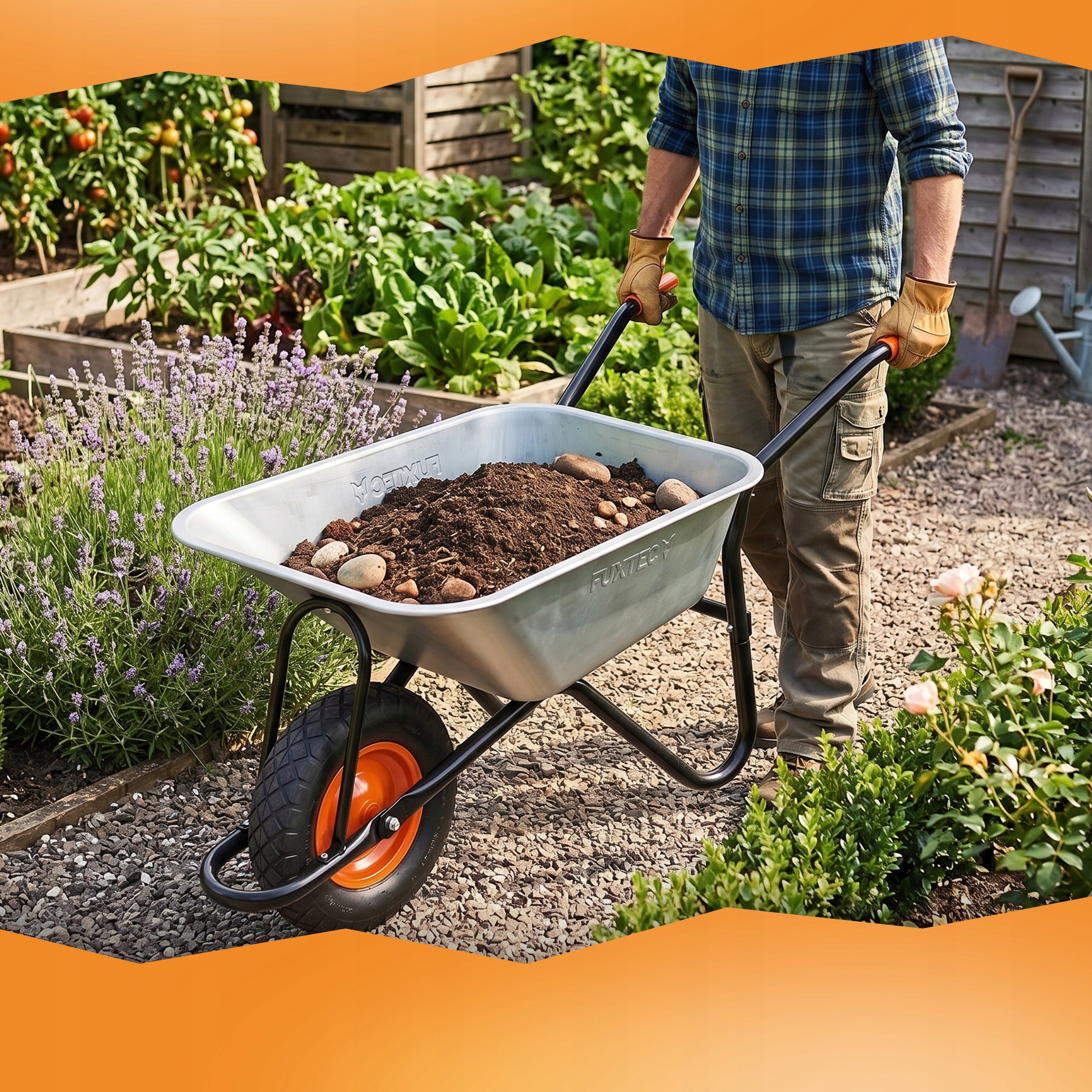 GARDEN WHEELBARROW FUXTEC 90L 120KG TROLLEY GALVANIZED STEEL CONSTRUCTION STRONG Manufacturer code WB6404G