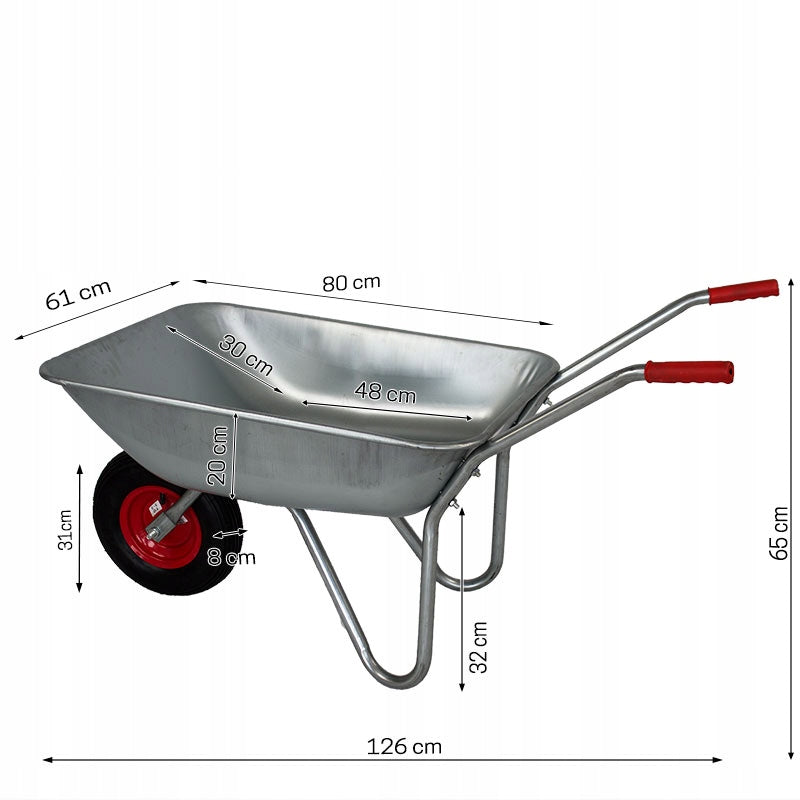 GARDEN WHEELBARROW GALVANIZED 80L Transport Trolley METAL Wheel SOLID Brand no brand