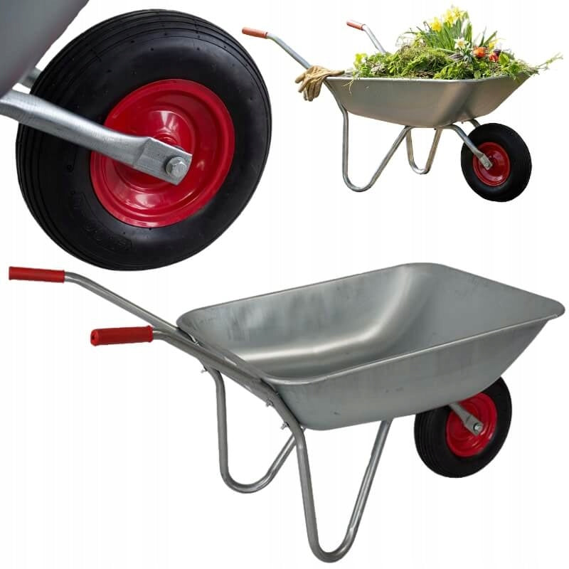 GARDEN WHEELBARROW GALVANIZED 80L Transport Trolley METAL Wheel SOLID