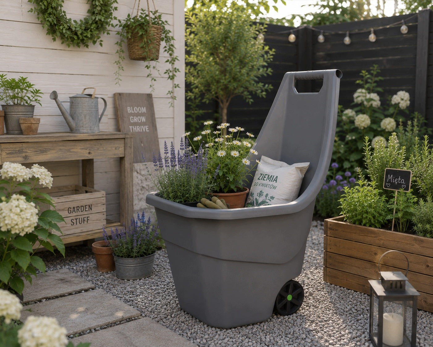 GARDEN WHEELBARROW PLASTIC TWO-WHEELED LIGHT GARDEN TROLLEY 55L Packaging status original