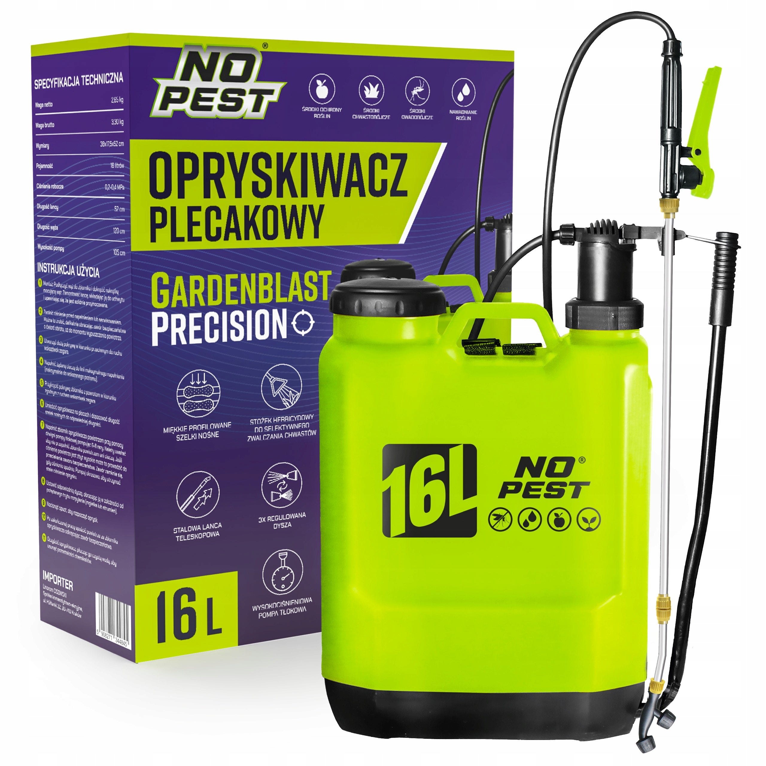 GARDENBLAST NO PEST LARGE 16L BACKPACK PRESSURE SPRAYER Packaging status original