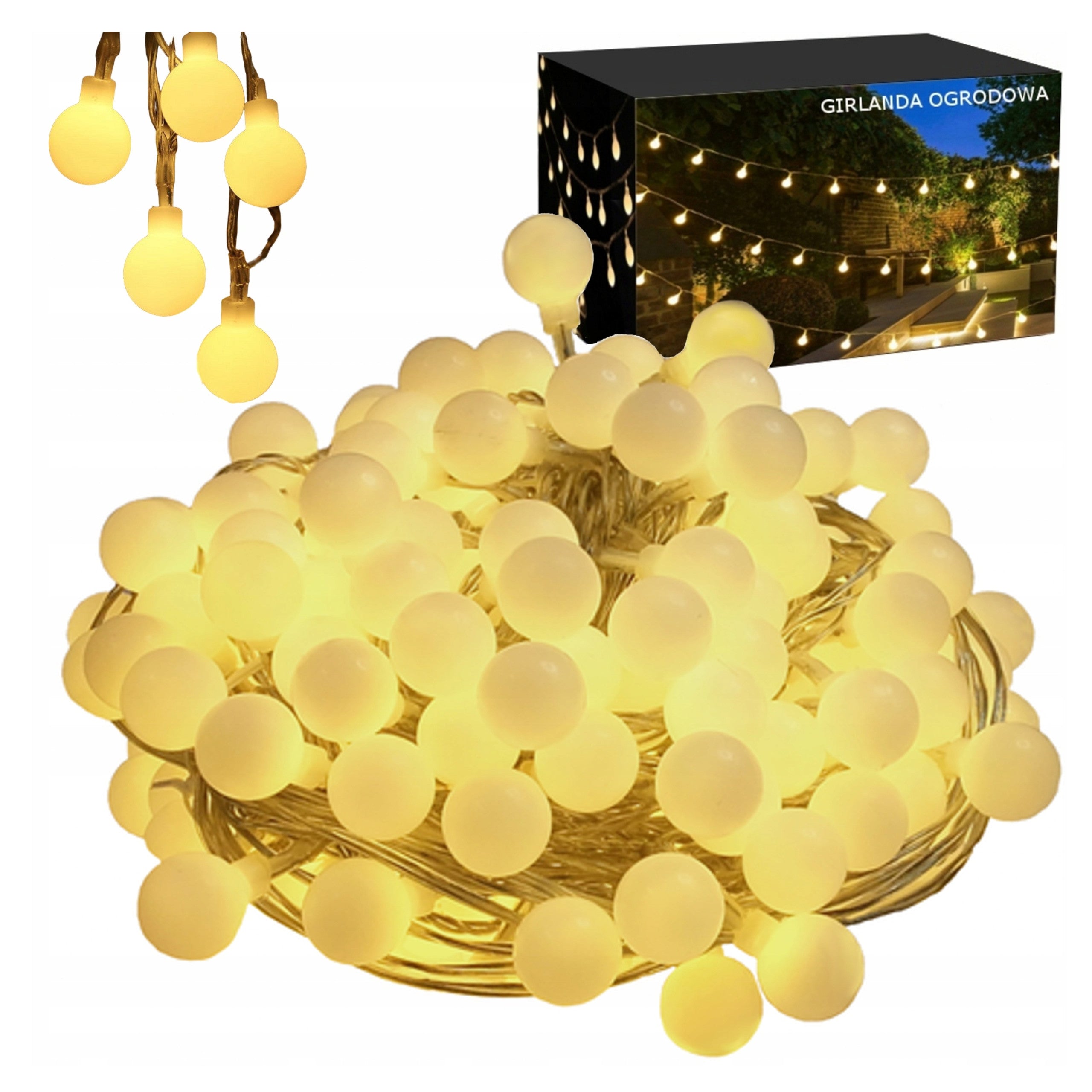 GARLAND 15m OUTDOOR GARDEN LIGHTS WHITE WARM 50pcs LED