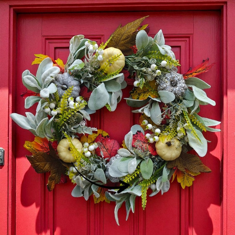 GARLAND DECORATIVE WREATH FOR DOORS AUTUMN PUMPKINS COLORFUL LEAVES INSCRIPTION D.45CM