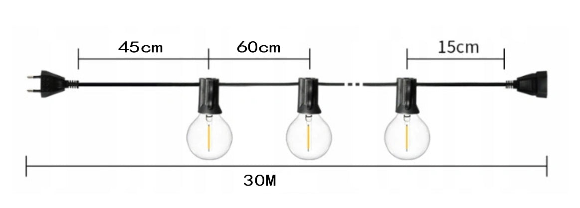 GARLAND LED LIGHT GARDEN LIGHTS 30M 60 BULBS WATERPROOF OUTDOOR Manufacturer code zewnętrzna girlanda ogrodowa świetlna lampki