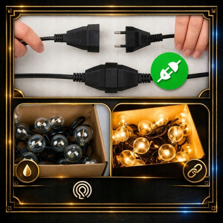 GARLAND LED LIGHT GARDEN LIGHTS 30M 60 BULBS WATERPROOF OUTDOOR Power supply mains
