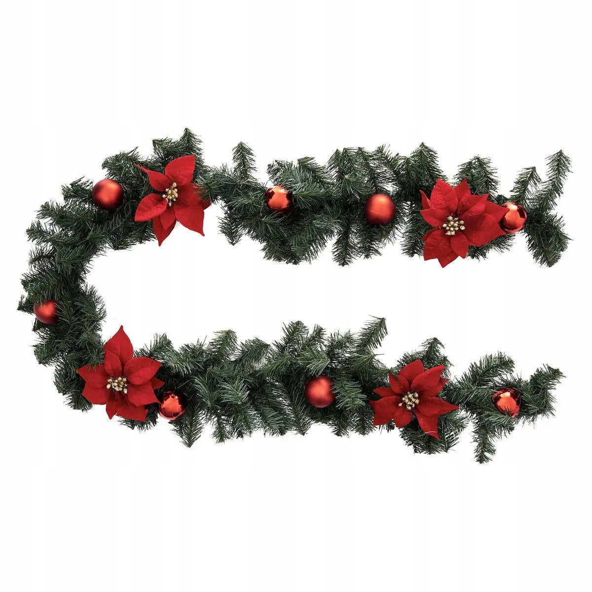 GARLAND RED STAR OF BETHLEHEM 2 M DECORATION FOR STAIRS FOR THE HOLIDAYS