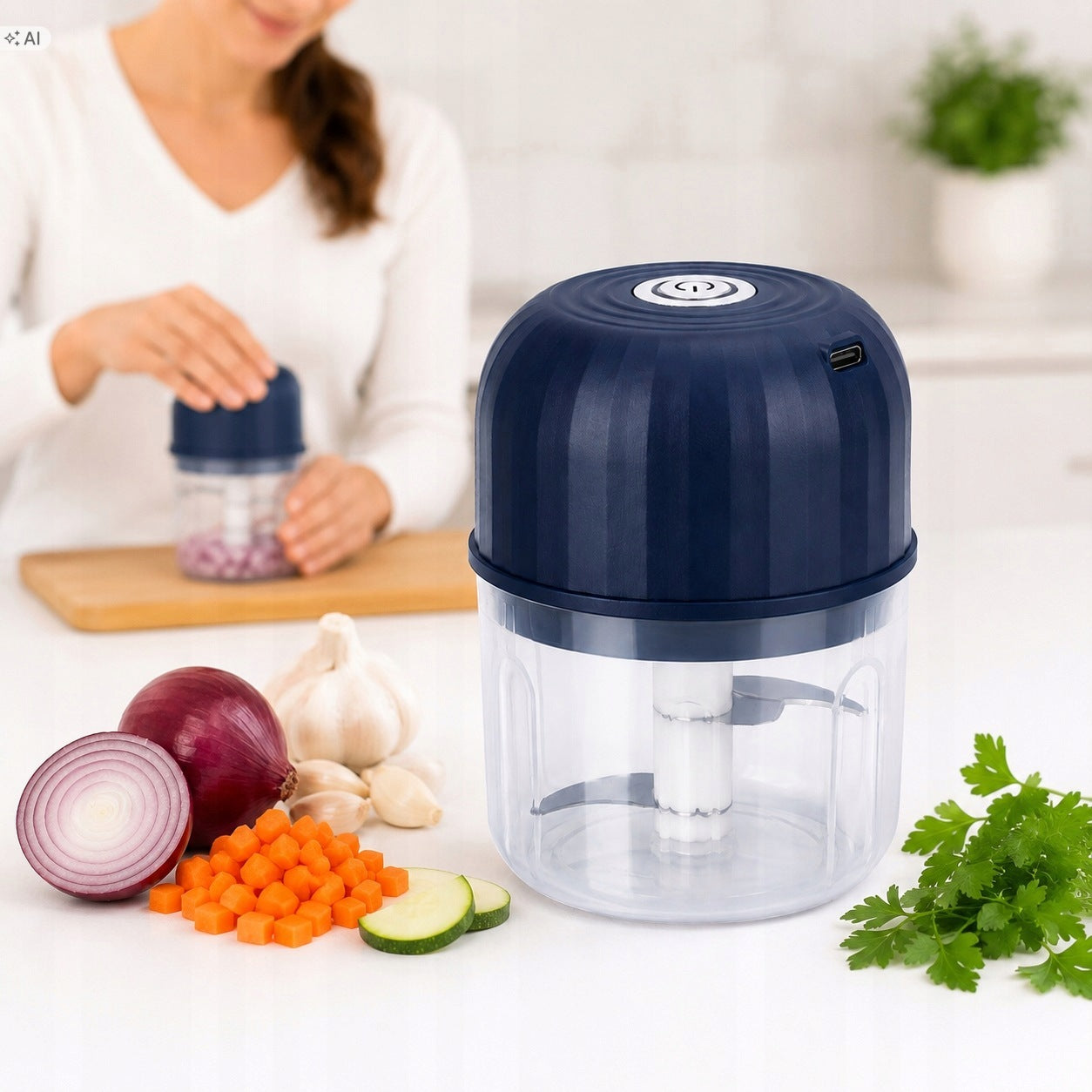 GARLIC ONION VEGETABLE CHOPPER MINI ELECTRIC SHREDDER Packaging status original