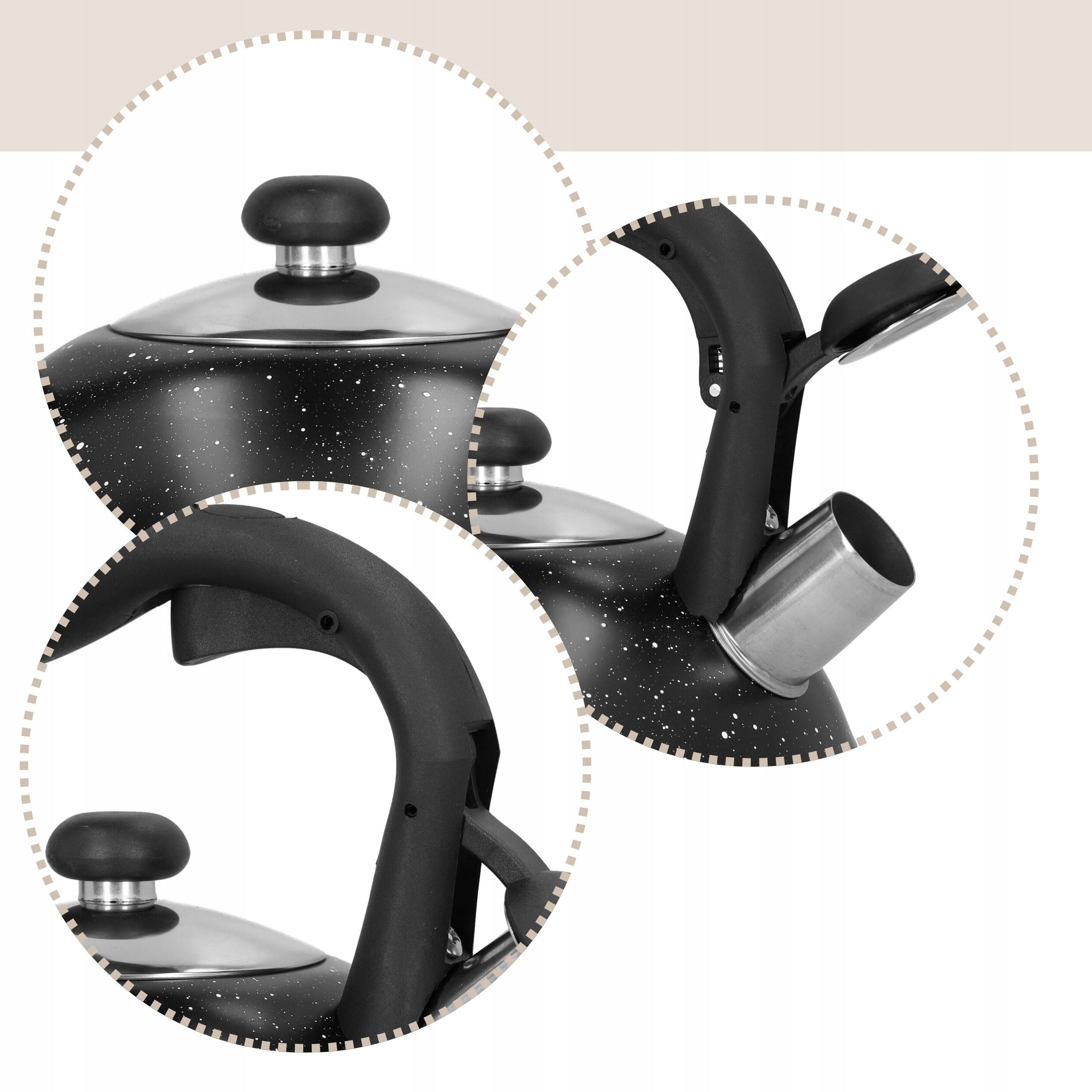 GAS AND INDUCTION KETTLE 2,5l black steel with retro style whistle Brand no brand