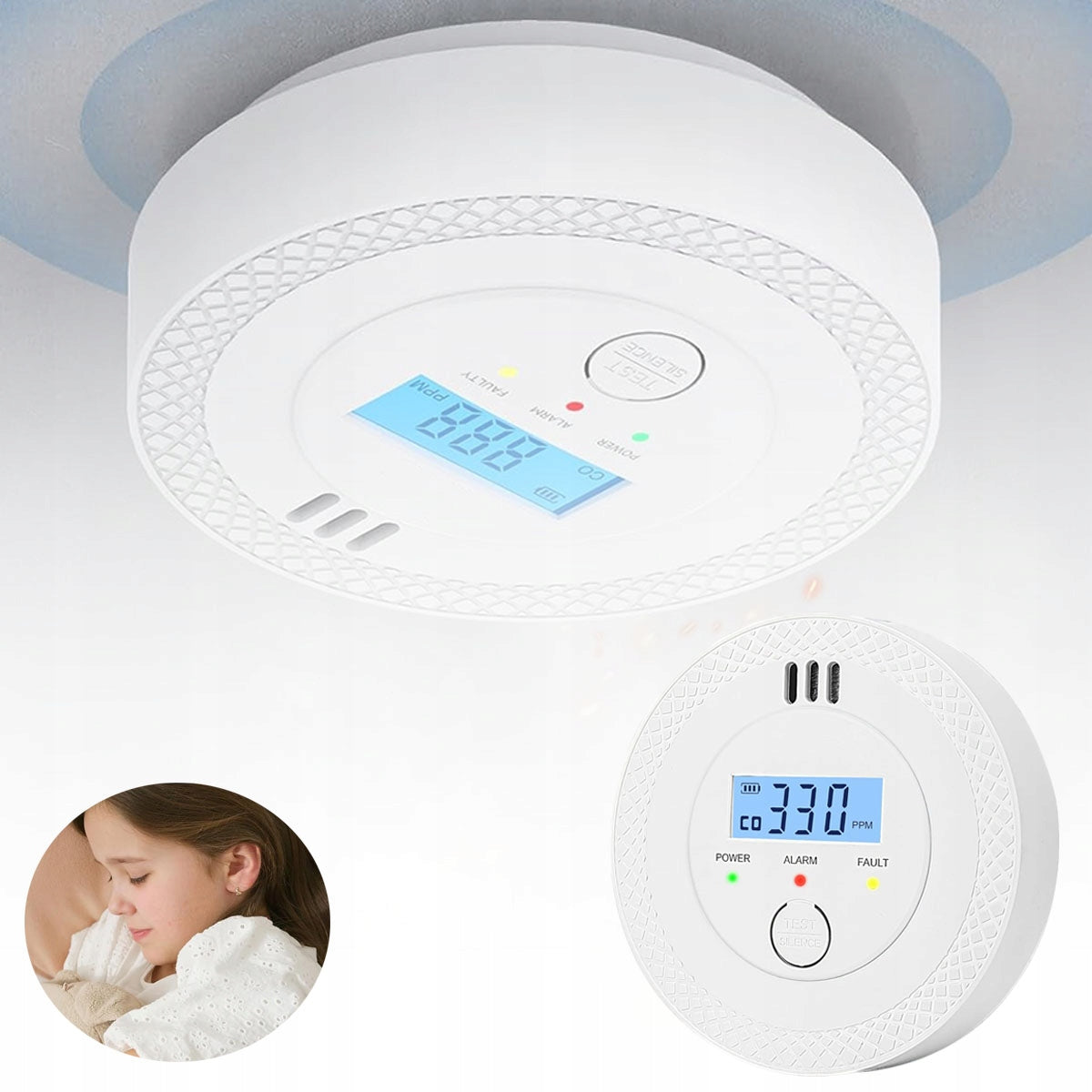 GAS CARBON MONOXIDE DETECTOR WIRELESS LCD ALARM