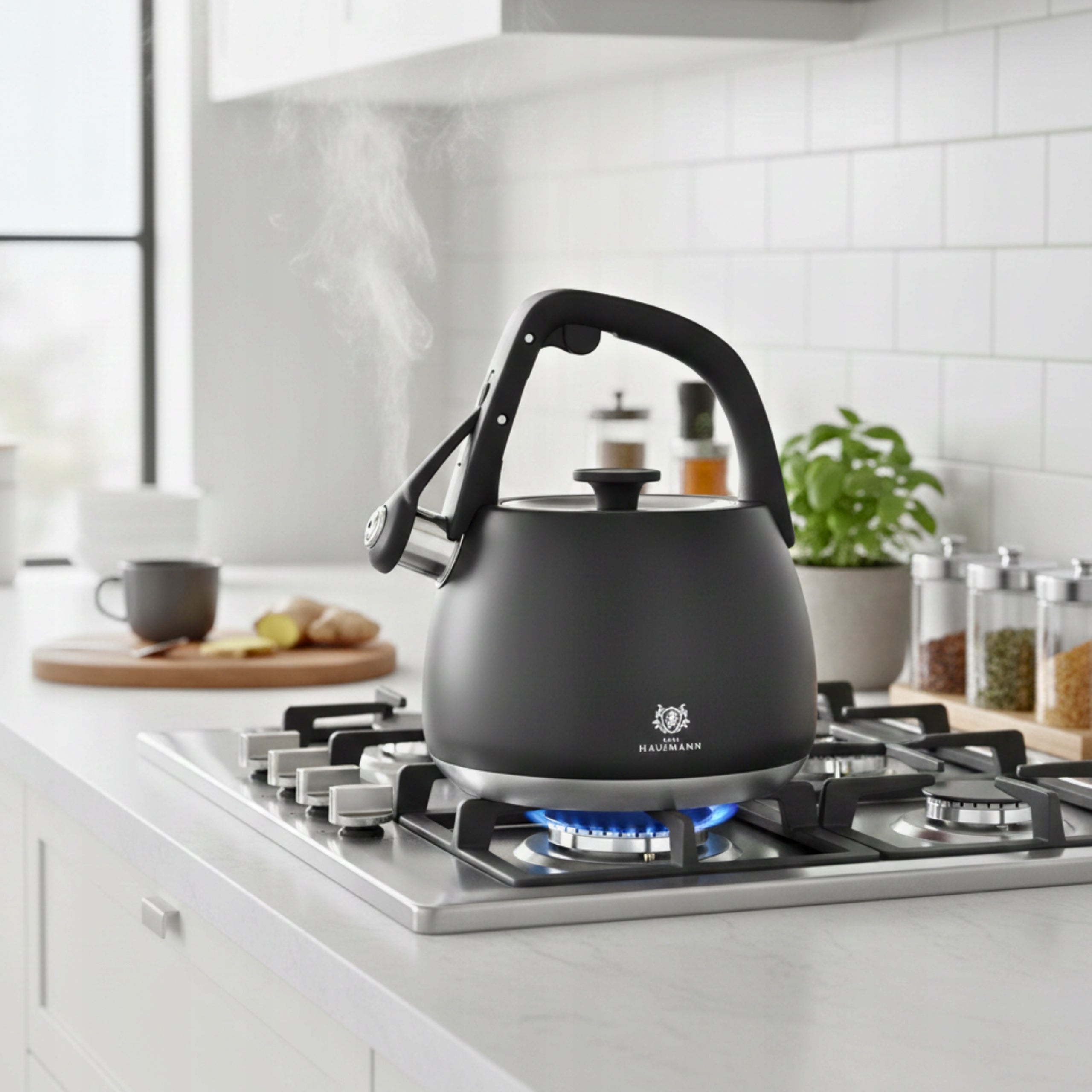 GAS KETTLE 2,2L KETTLE WITH WHISTLE COVER STEEL INDUCTION BLACK INOX Manufacturer code 5905155029645