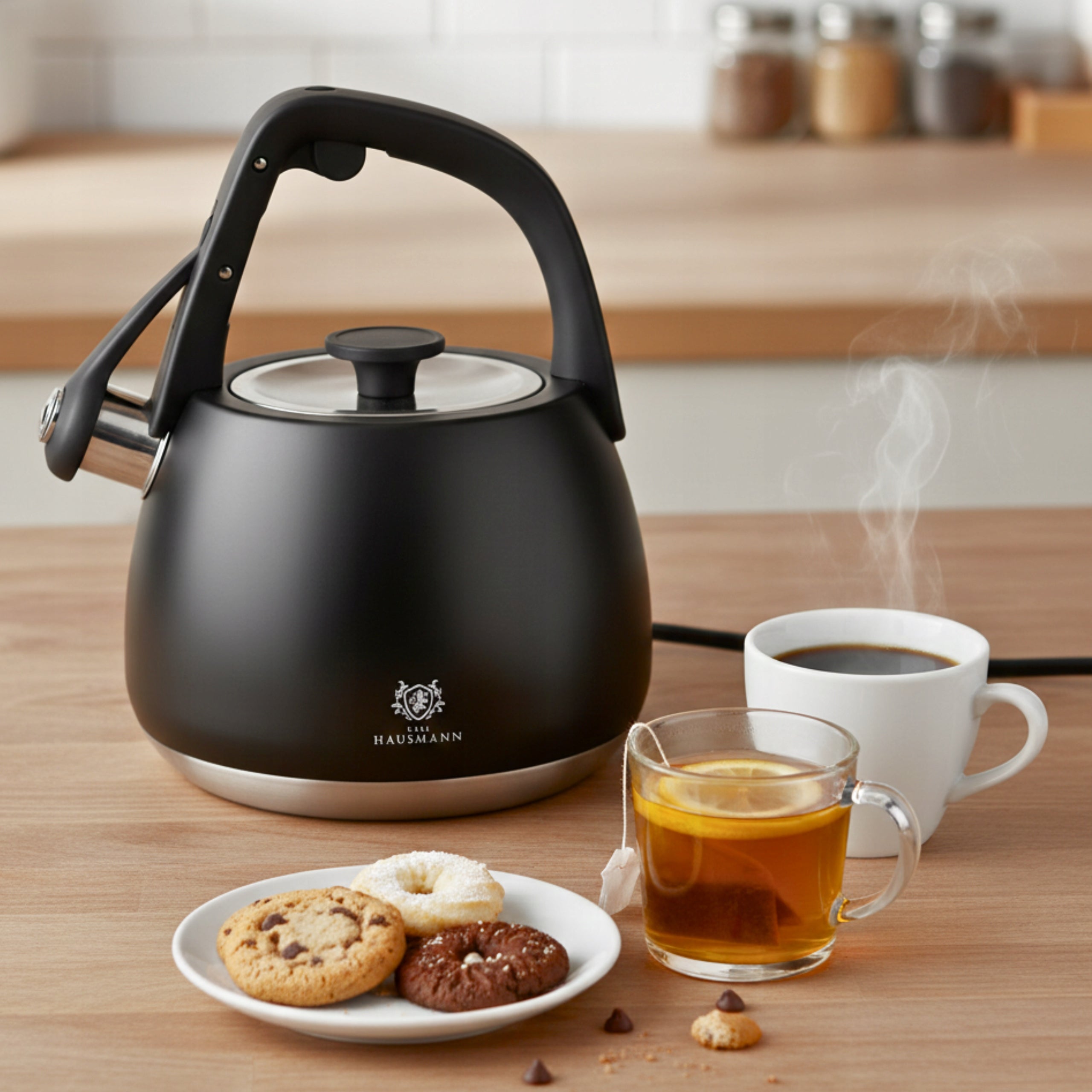 GAS KETTLE 2,2L KETTLE WITH WHISTLE COVER STEEL INDUCTION BLACK INOX Packaging status original