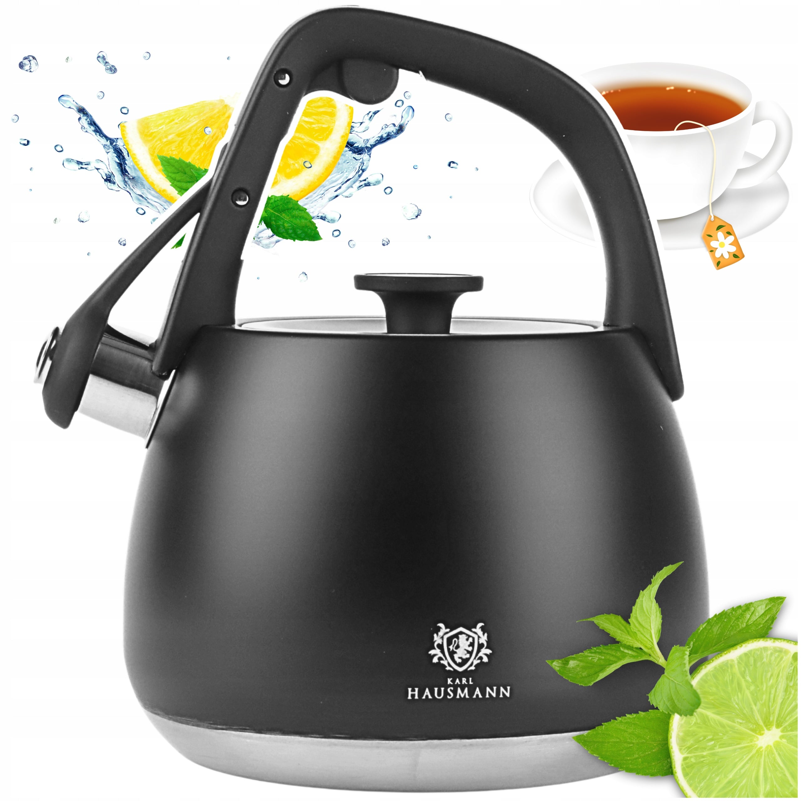 GAS KETTLE 2,2L KETTLE WITH WHISTLE COVER STEEL INDUCTION BLACK INOX
