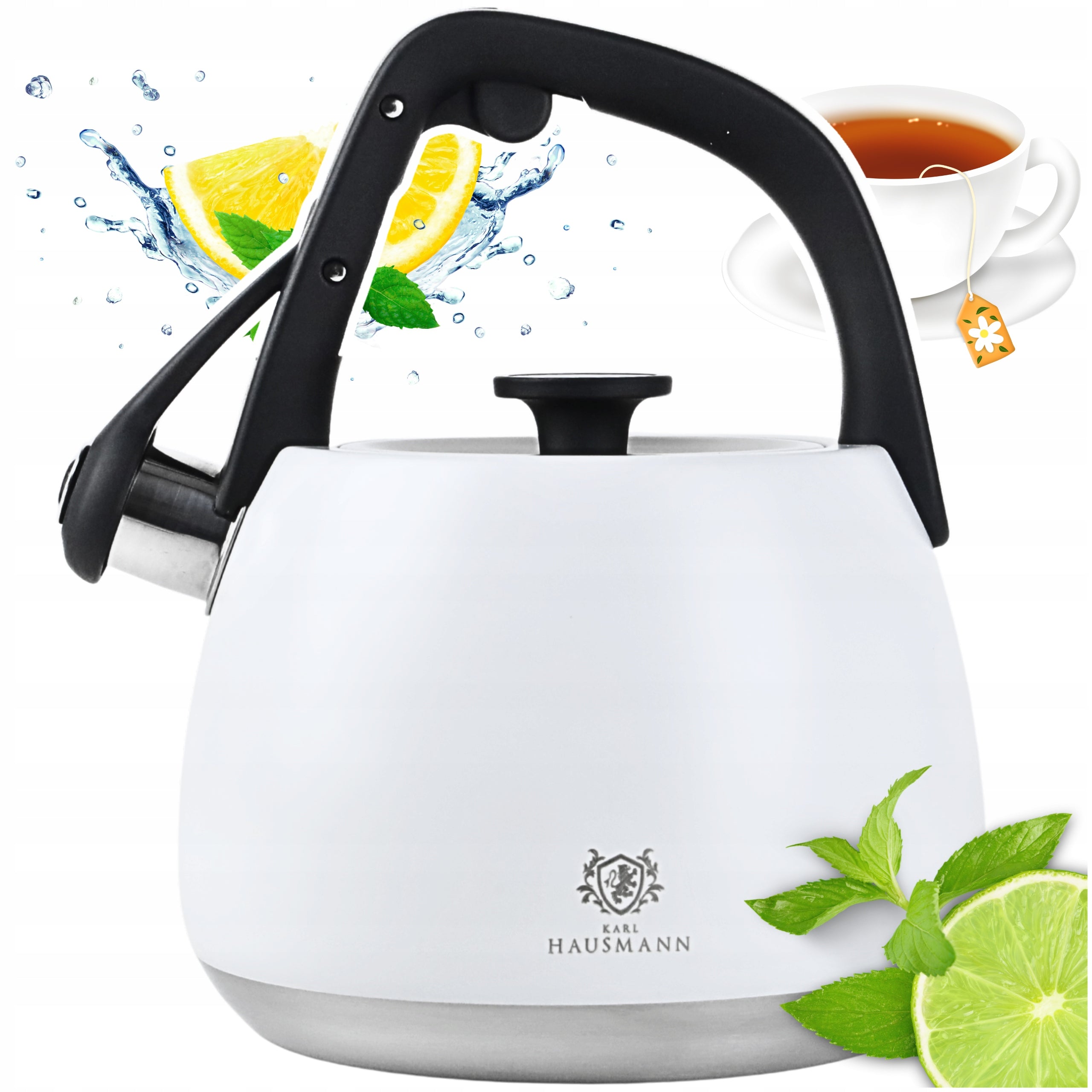 GAS KETTLE 2,2L KETTLE WITH WHISTLE COVER STEEL INDUCTION WHITE INOX
