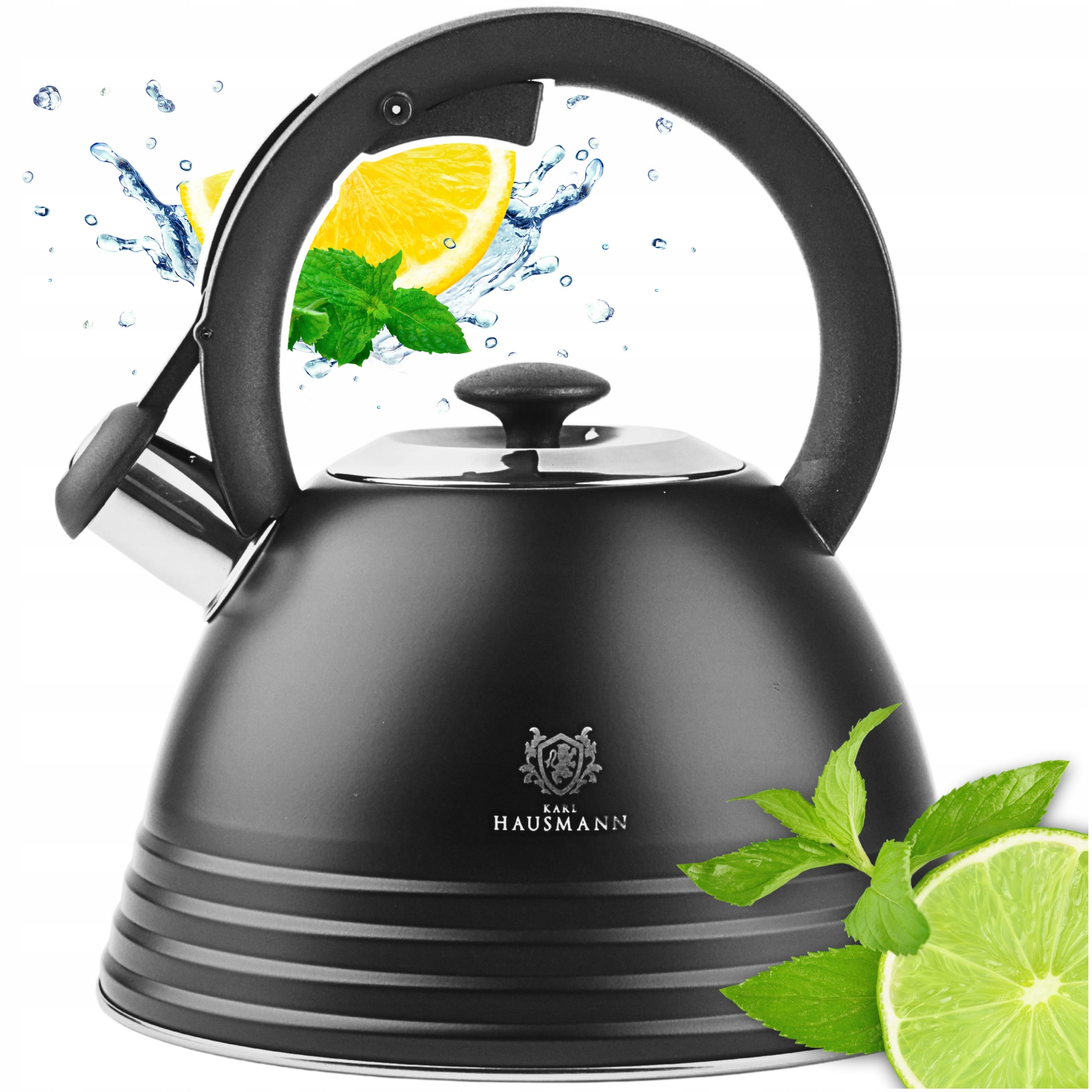 GAS KETTLE 3L KETTLE WITH WHISTLE COVER STEEL INDUCTION BLACK LARGE