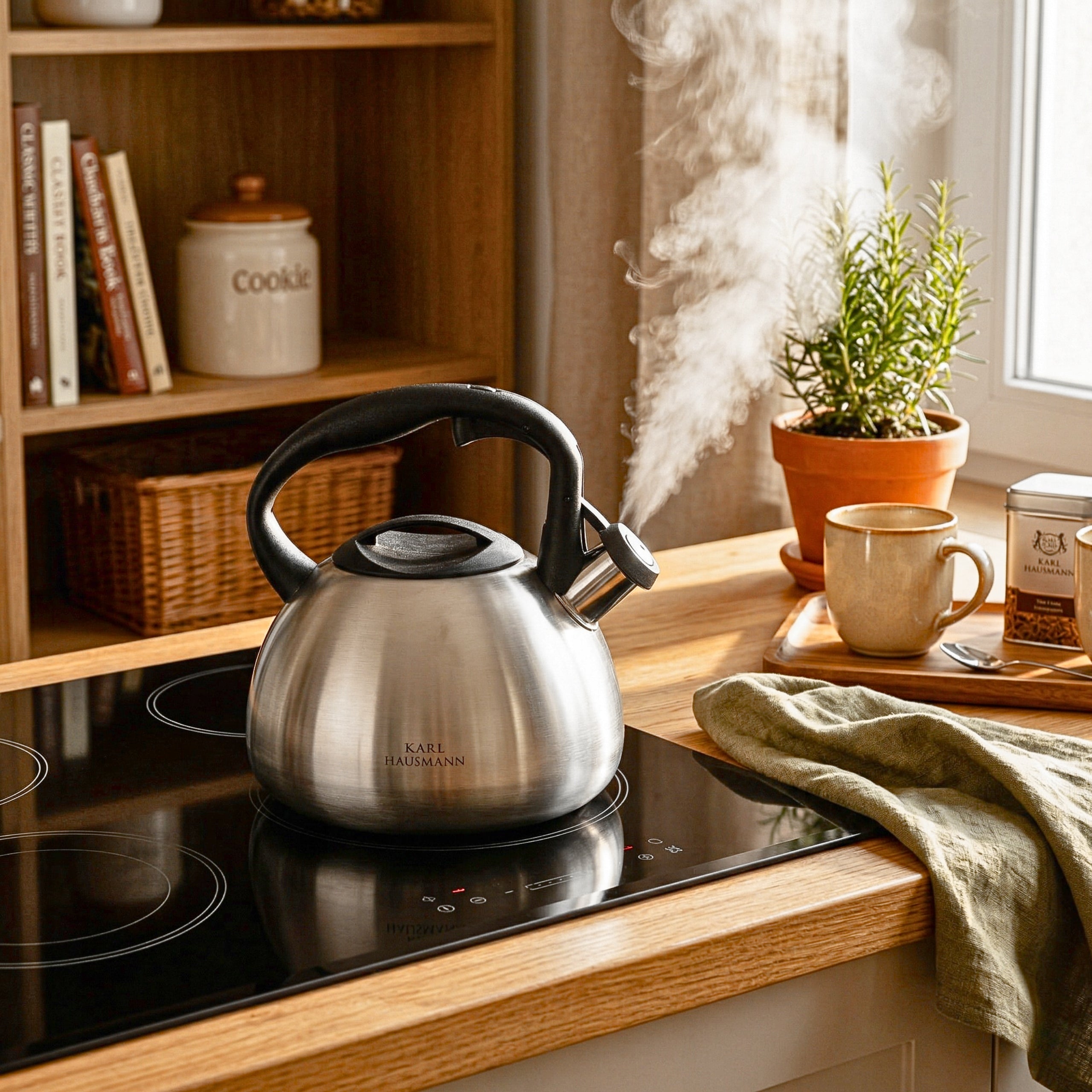 GAS KETTLE 3L KETTLE WITH WHISTLE COVER STEEL INDUCTION SILVER INOX Packaging status original