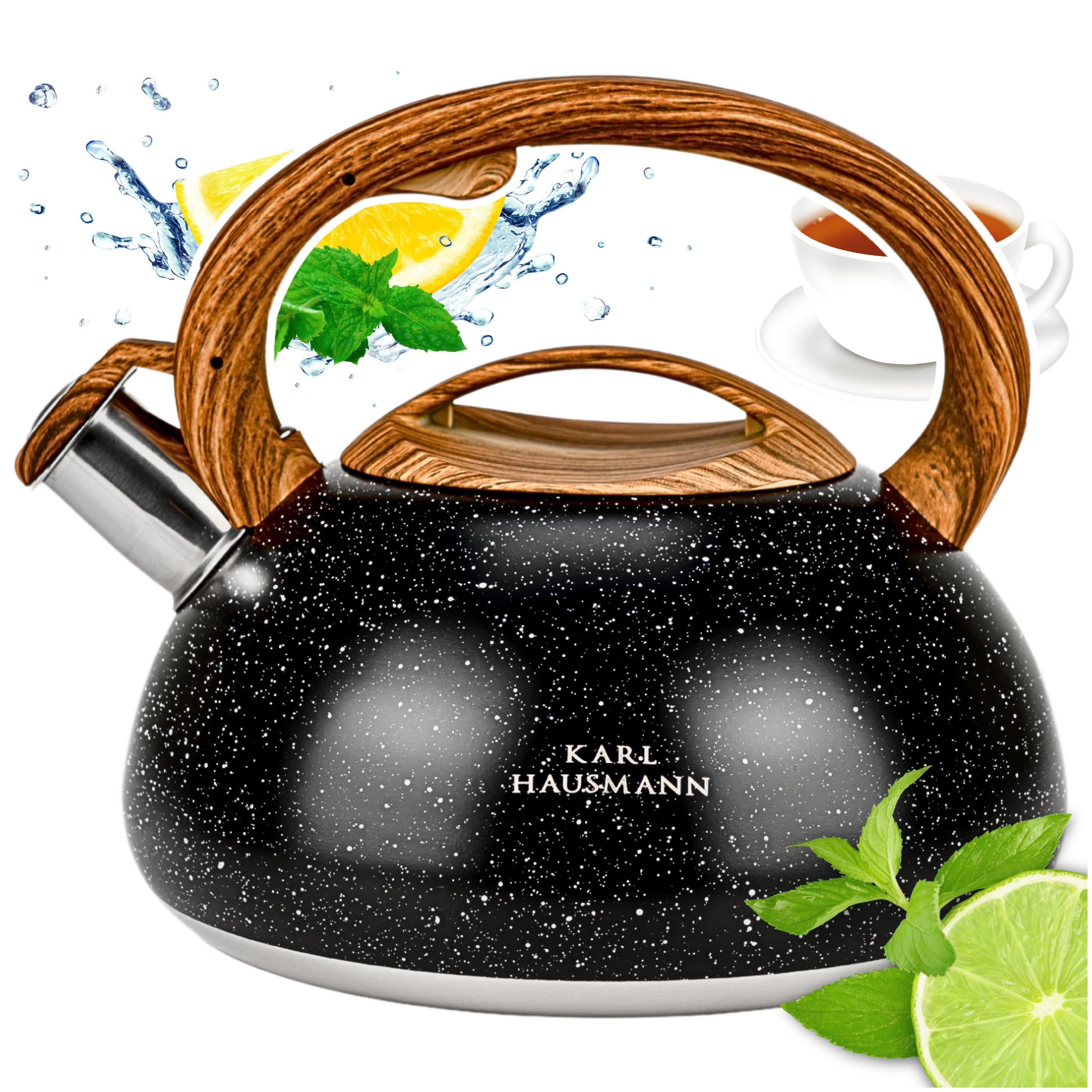 GAS KETTLE BLACK 3L WITH WHISTLE COVER HANDLE STEEL INDUCTION