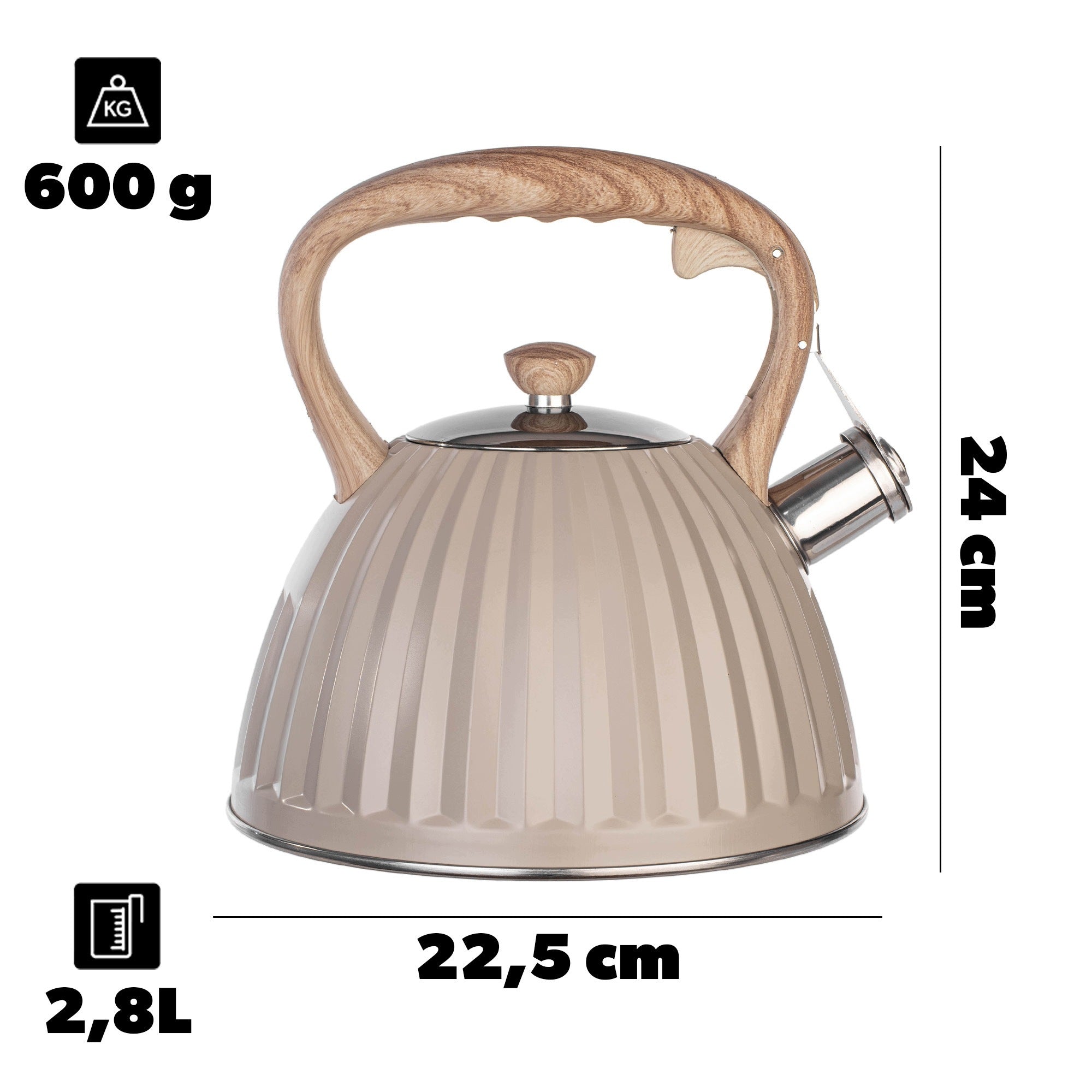 GAS KETTLE INDUCTION 2,8L WITH WHISTLE TRADITIONAL STAINLESS STEEL BEIGE Manufacturer code K18377