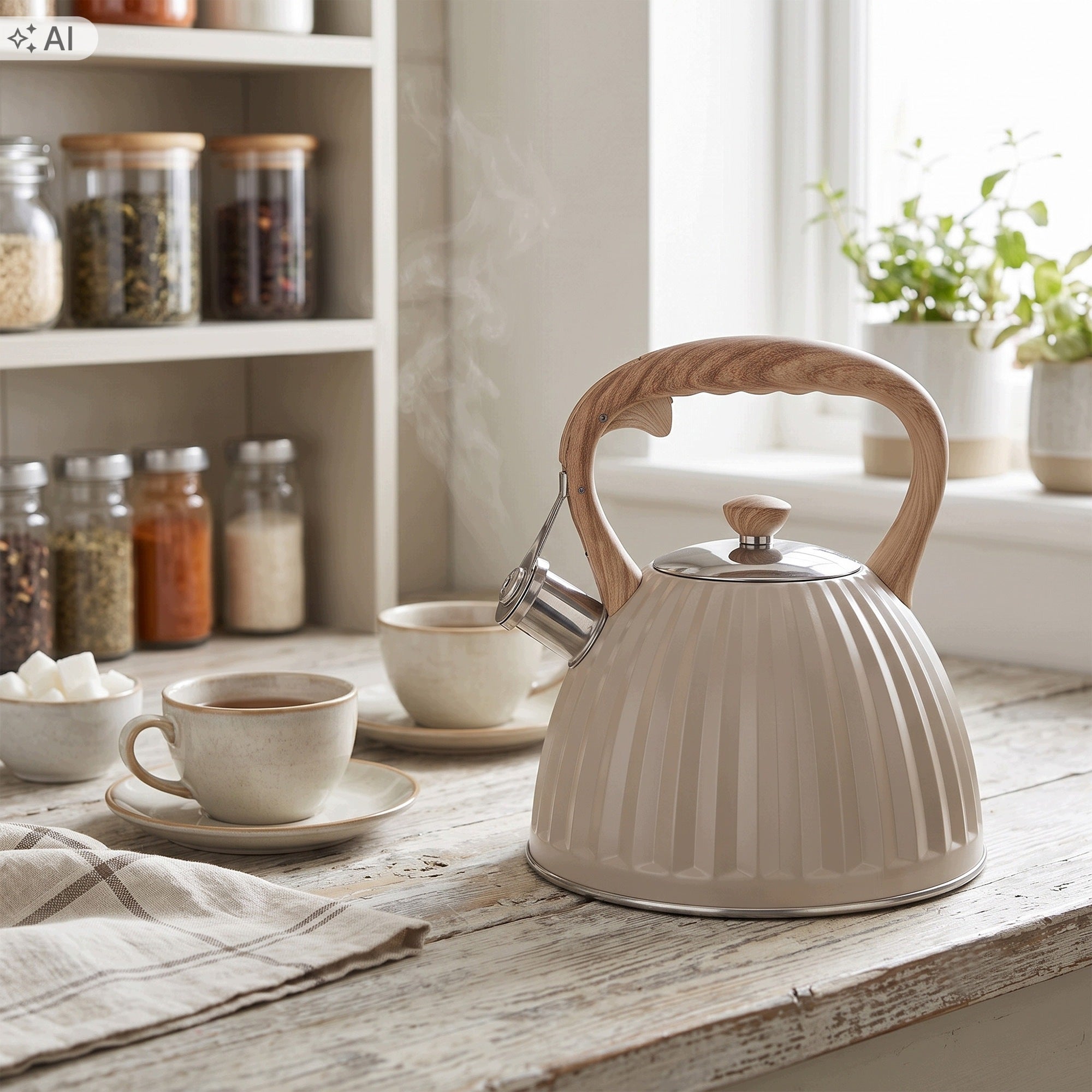 GAS KETTLE INDUCTION 2,8L WITH WHISTLE TRADITIONAL STAINLESS STEEL BEIGE Packaging status original