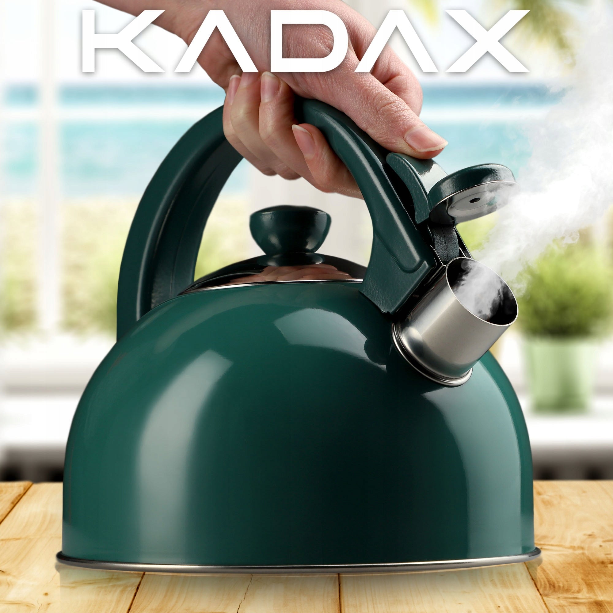 GAS KETTLE INDUCTION KETTLE WITH WHISTLE 1,7L TRADITIONAL GREEN STEEL Packaging status original