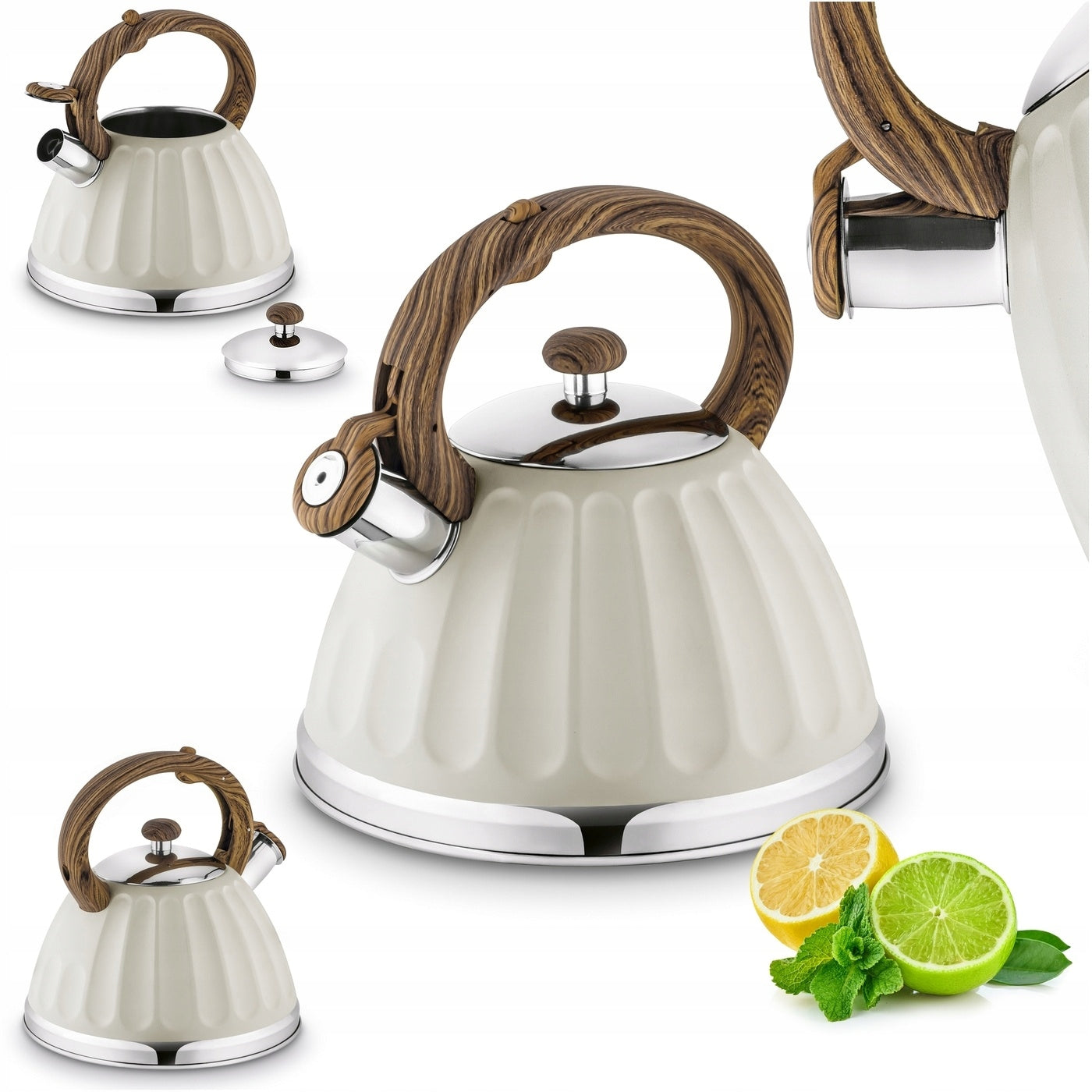 GAS KETTLE INDUCTION Traditional with WHISTLE Konighoffer Rivo cream 3 l