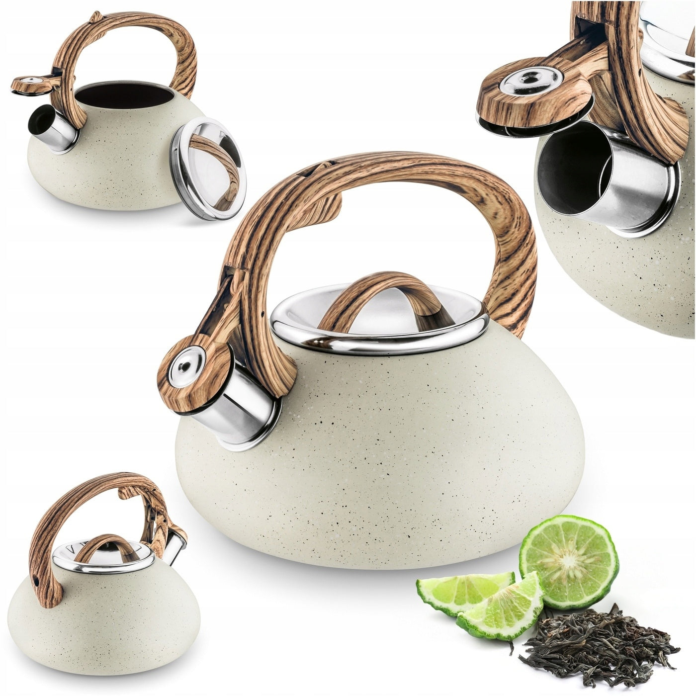 GAS KETTLE INDUCTION with WHISTLE Creamy Tadar Vita Cream Marble 2 l