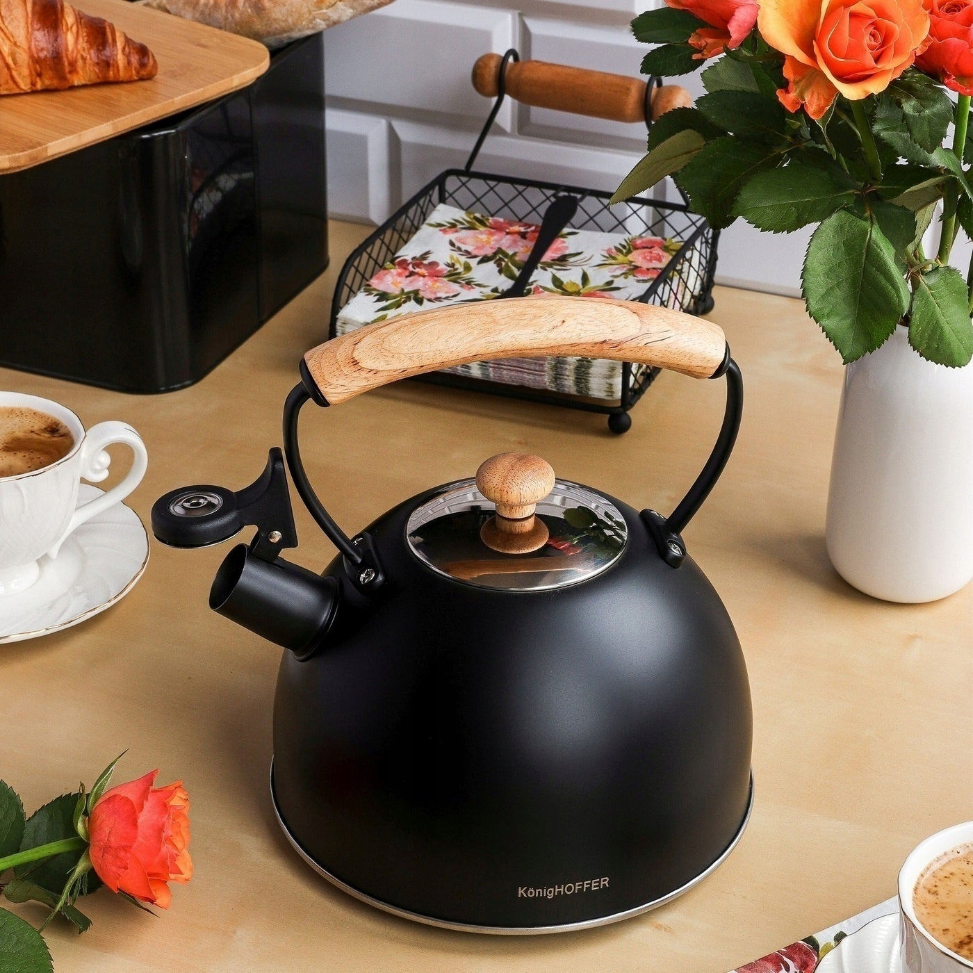 GAS KETTLE INDUCTION with Whistle STEEL Black Konighoffer Morena 2,3 l Brand Konighoffer