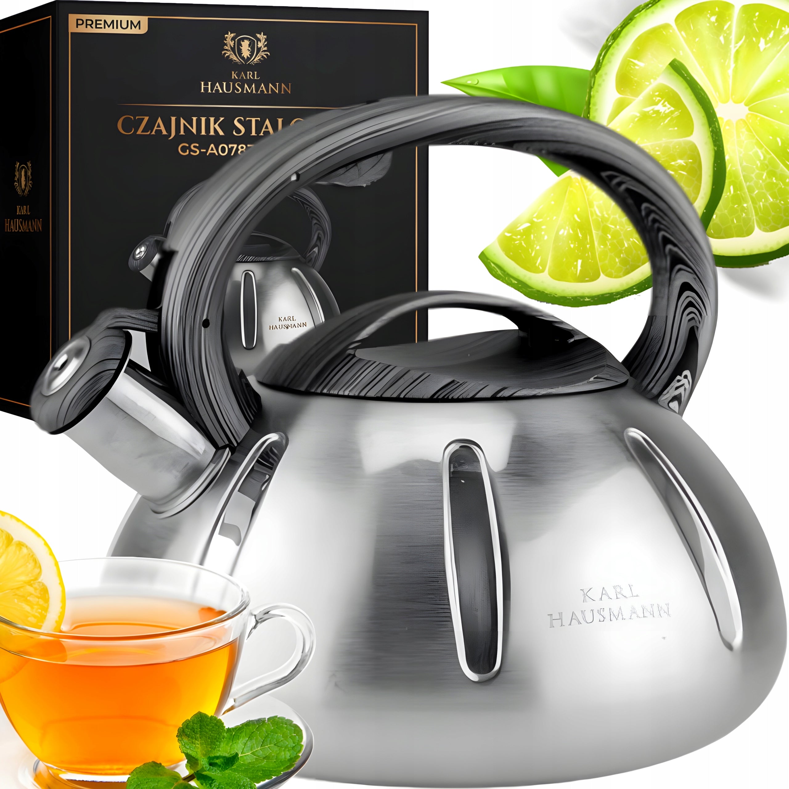 GAS KETTLE SILVER 3L WITH WHISTLE COVER HANDLE STEEL INDUCTION