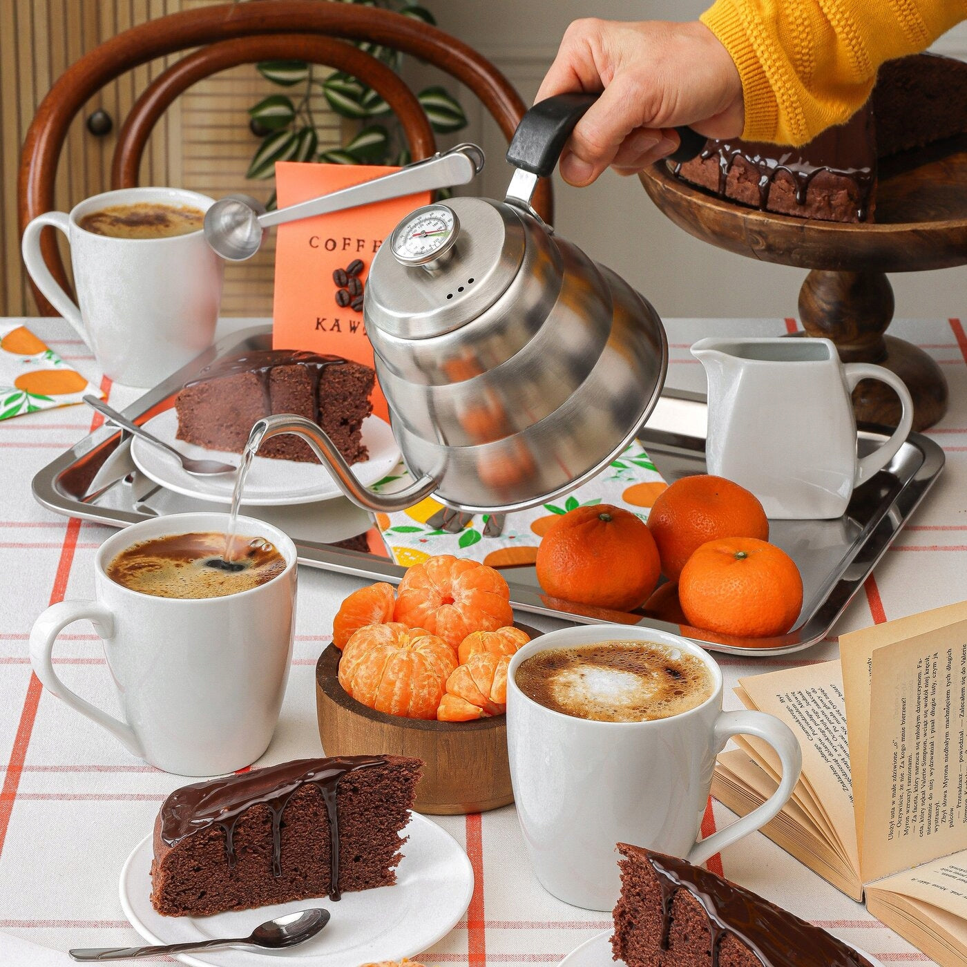 GAS KETTLE THERMOMETER WATERING CAN Silver INDUCTION Konighoffer Barista 1 L Packaging status original