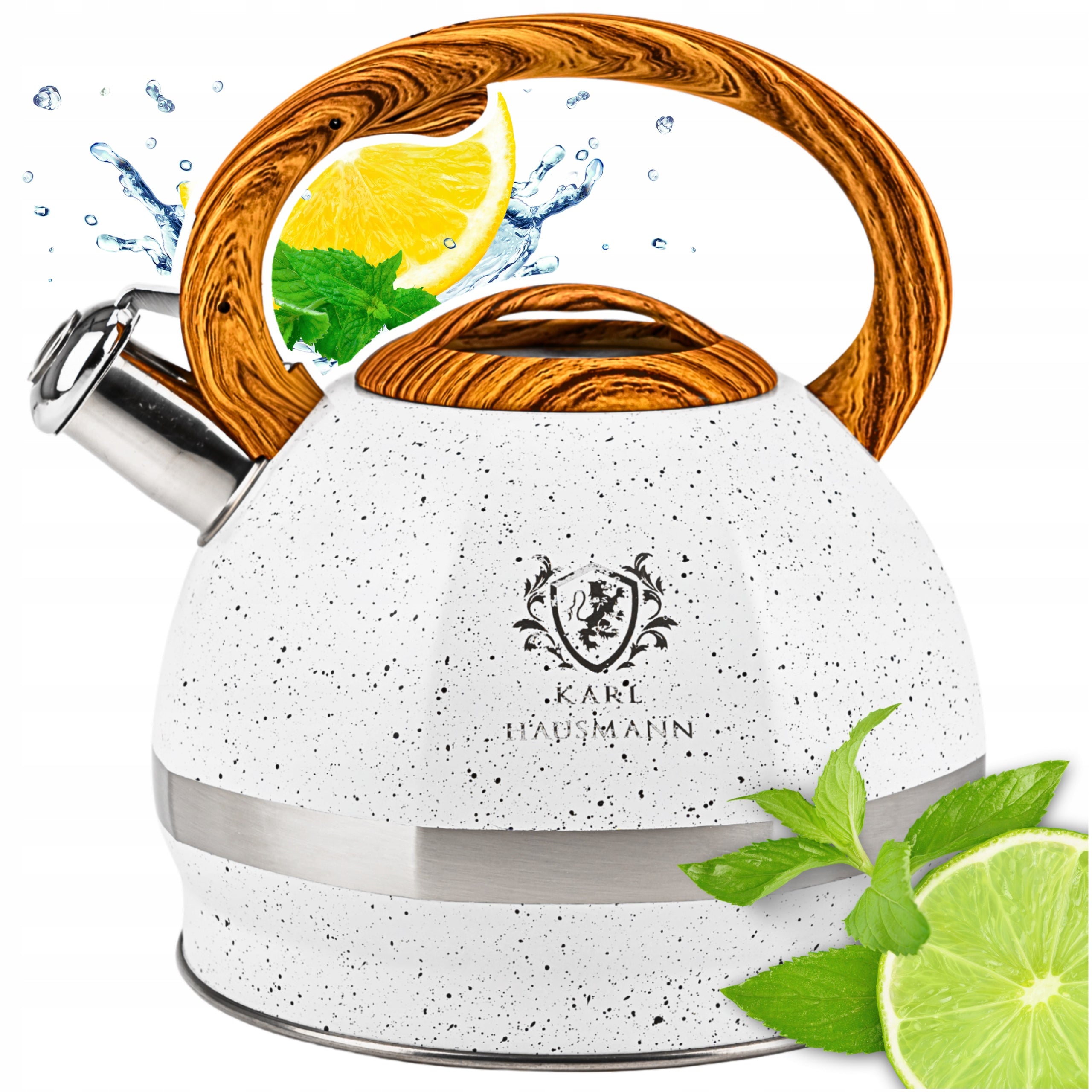 GAS KETTLE WHITE 3L WITH WHISTLE COVER STEEL INDUCTION MARBLE