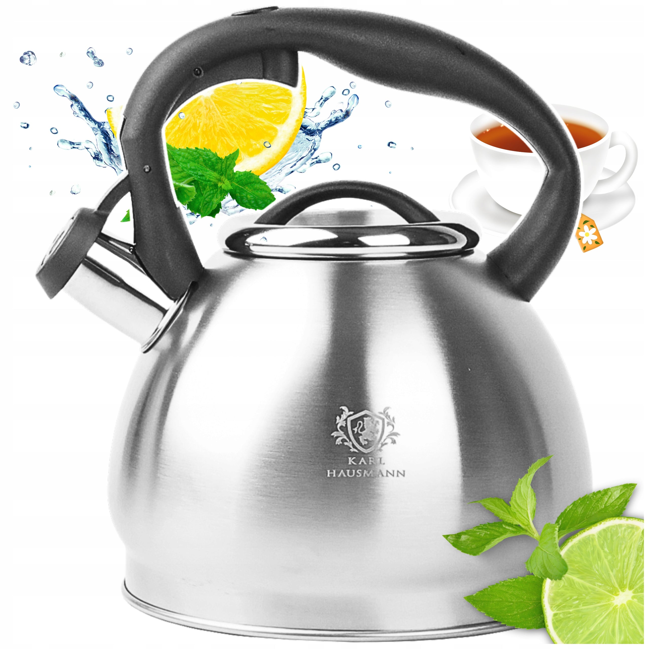 GAS KETTLE WITH WHISTLE LID 3L STEEL INDUCTION SILVER INOX