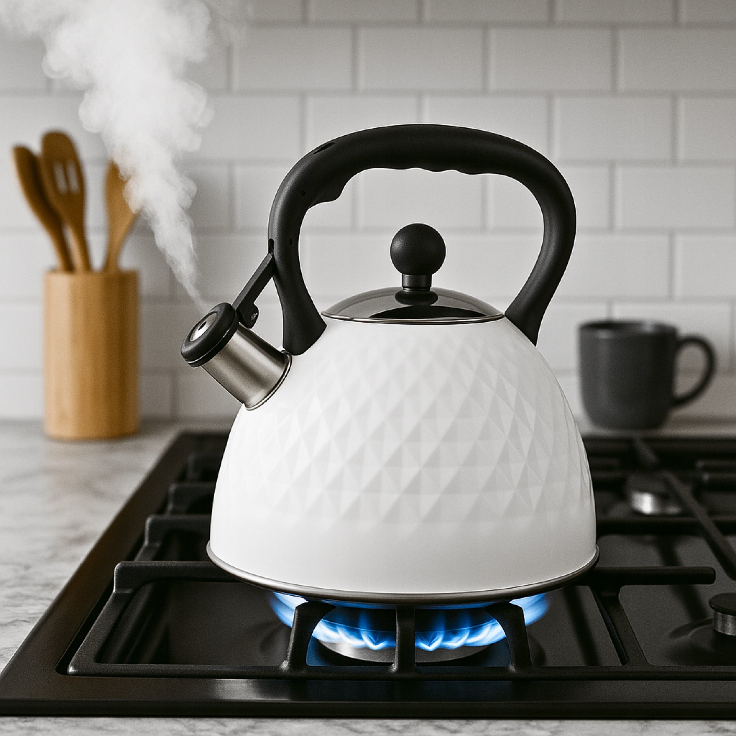GAS KETTLE WITH WHISTLE LID 3L STEEL INDUCTION WHITE SILVER Manufacturer code 5905155012296