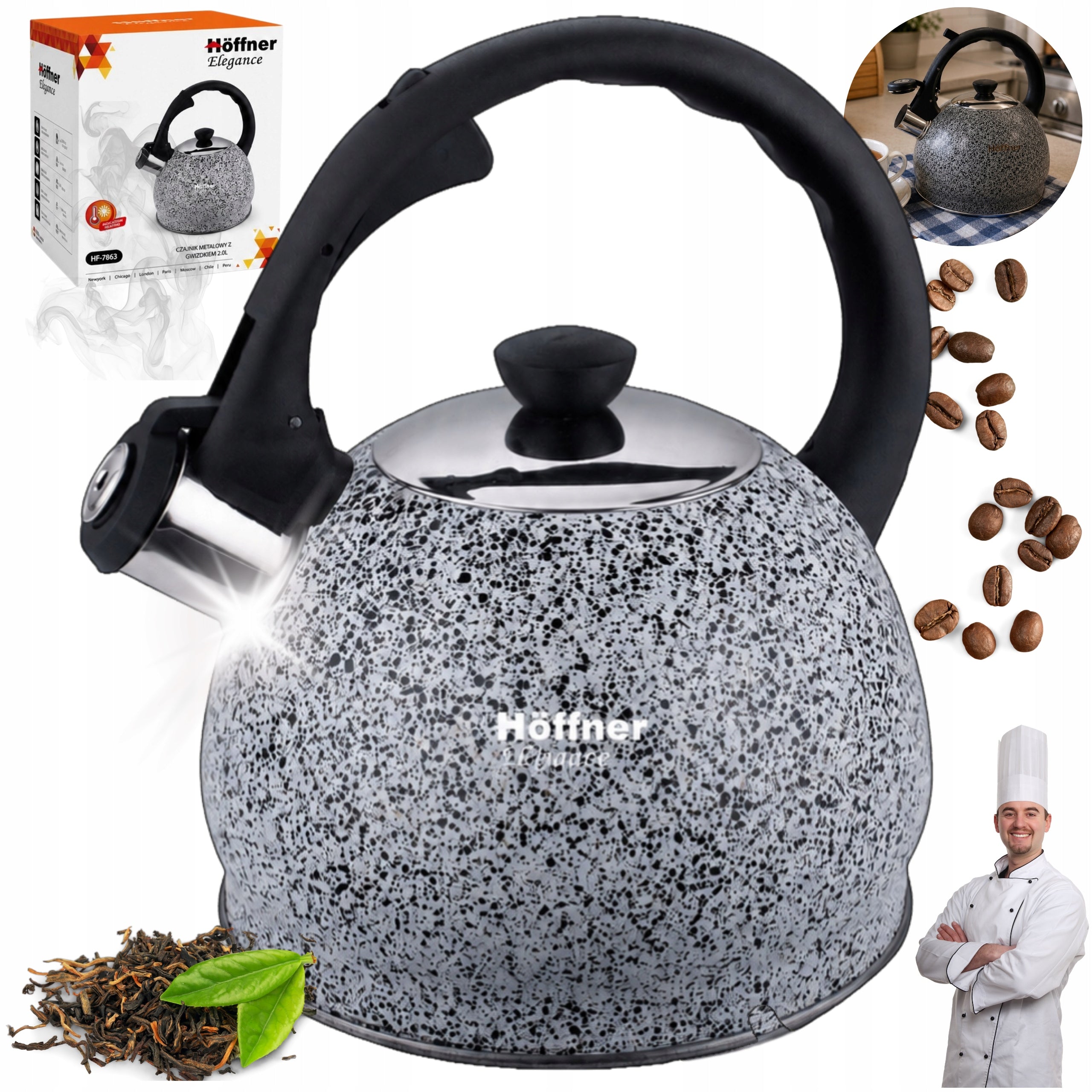 GAS Kettle 2.0L INDUCTION Kettle STAINLESS STEEL WITH WHISTLE GREY