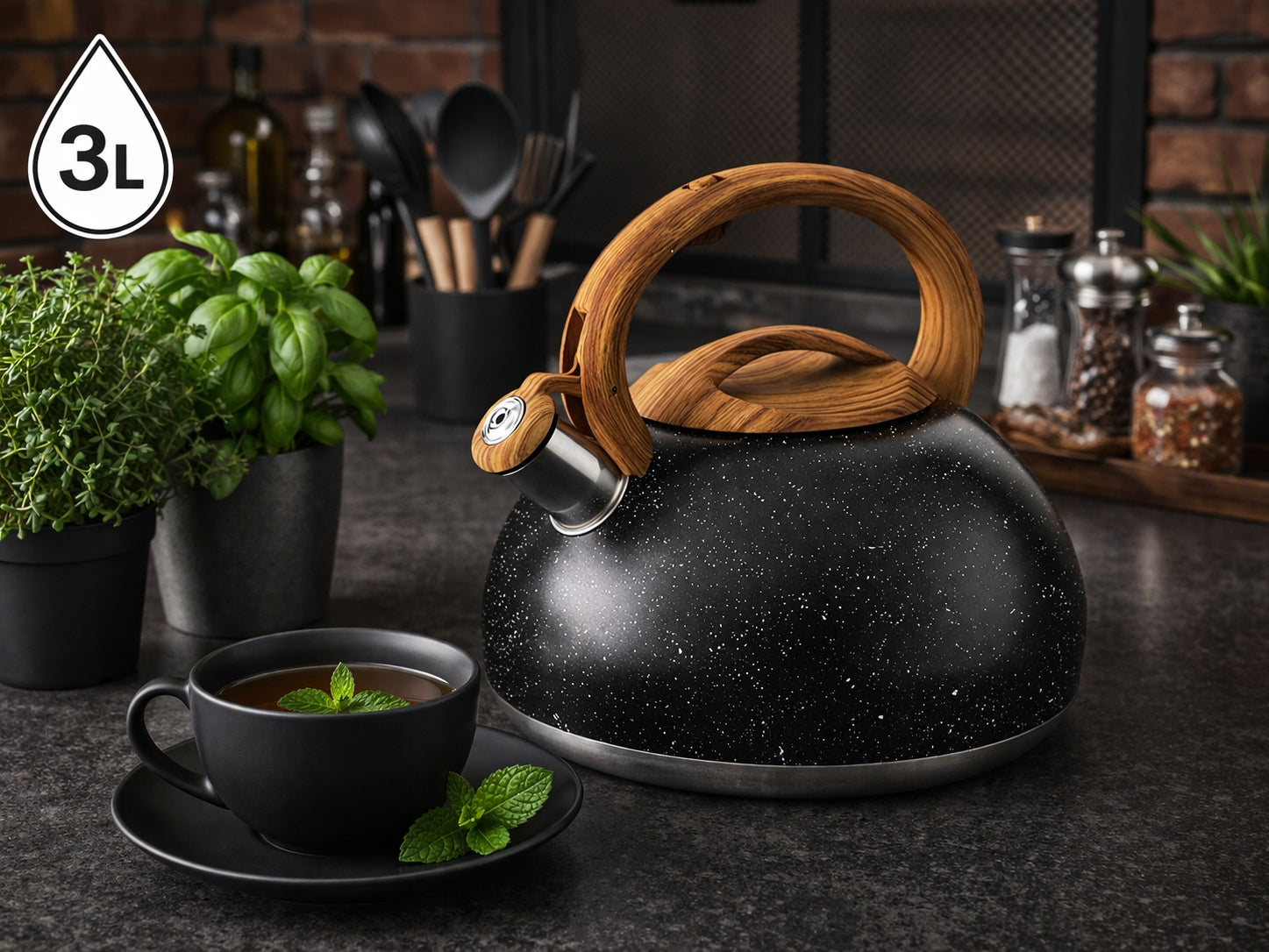 GAS Kettle INDUCTION BLACK MARBLED steel Hauspremium 3 l INDUCTION Manufacturer code 04015