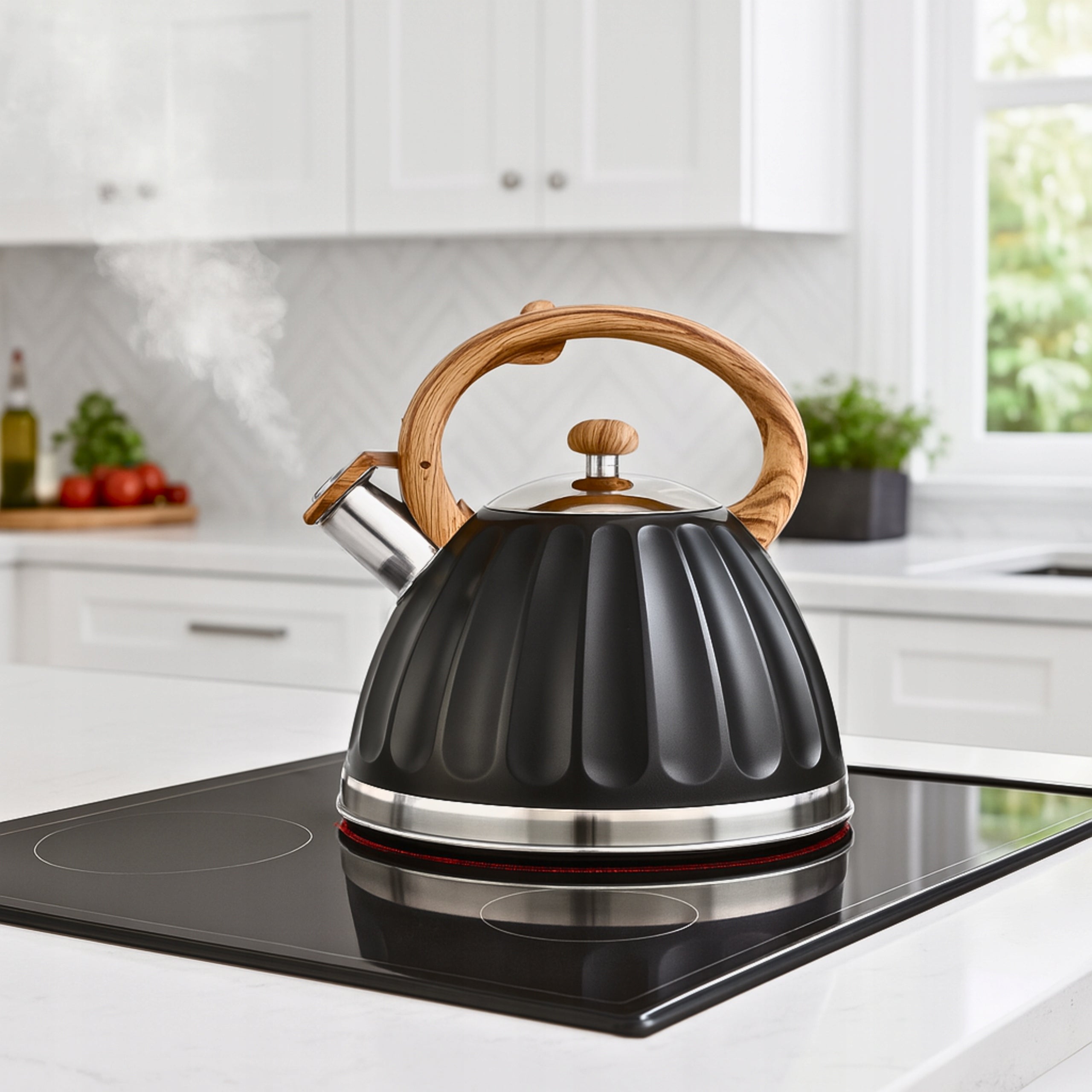 GAS STEEL KETTLE 3L BLACK WITH WHISTLE WOODEN HANDLE INDUCTION EAN (GTIN) 5905155012432