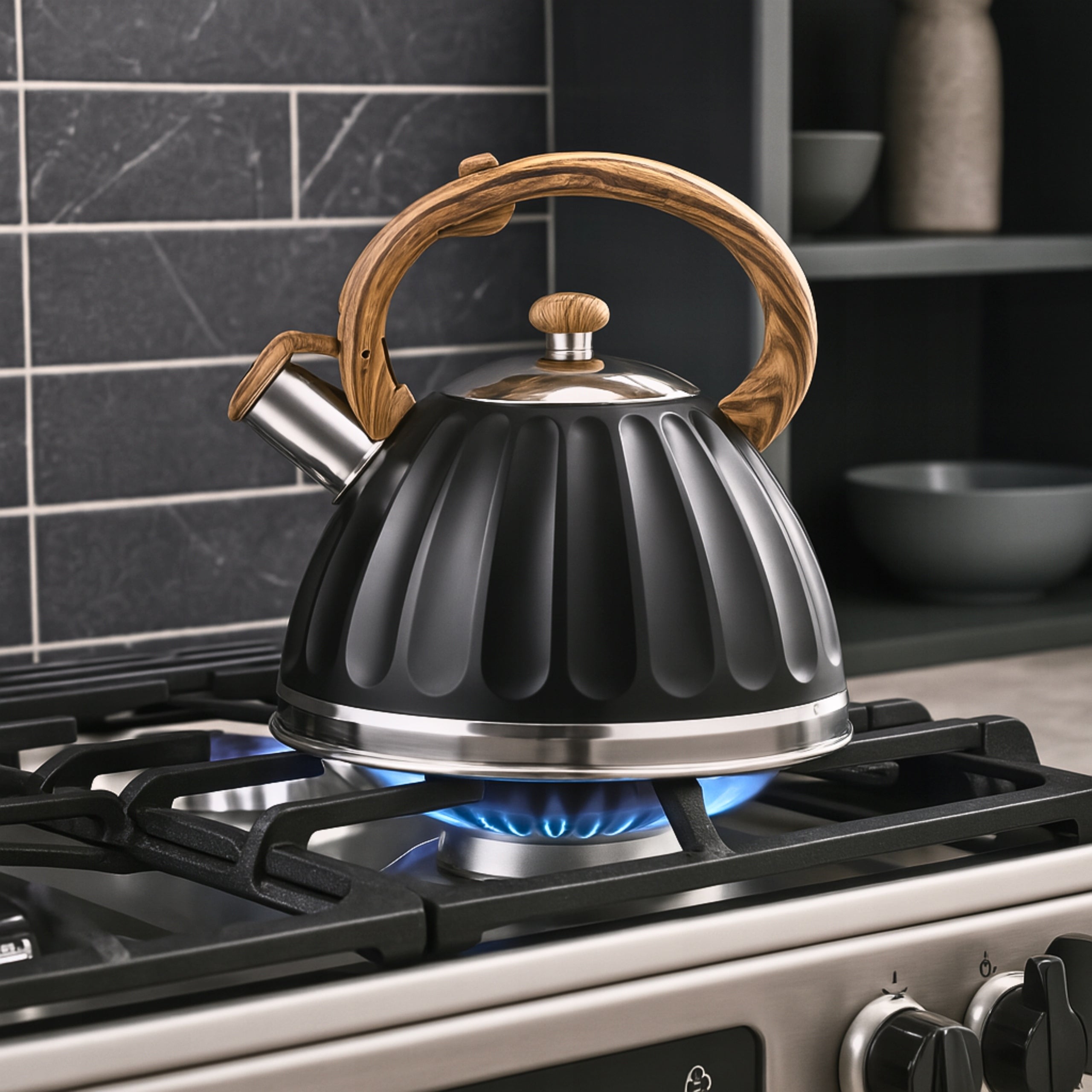 GAS STEEL KETTLE 3L BLACK WITH WHISTLE WOODEN HANDLE INDUCTION Manufacturer code 5905155012432