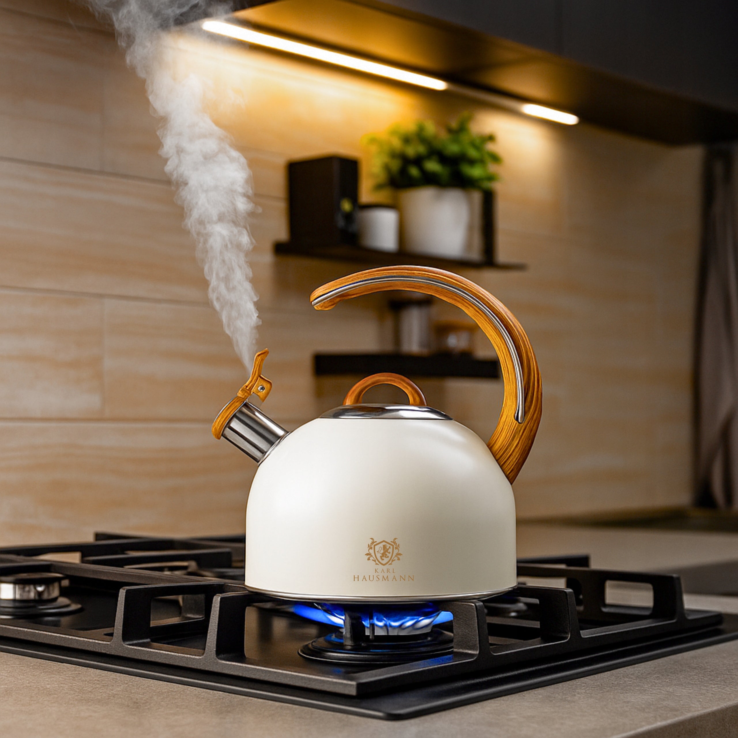 GAS STEEL KETTLE 3L CREAM WITH WHISTLE WOOD-LIKE HANDLE INDUCTION Manufacturer code 5905155033024