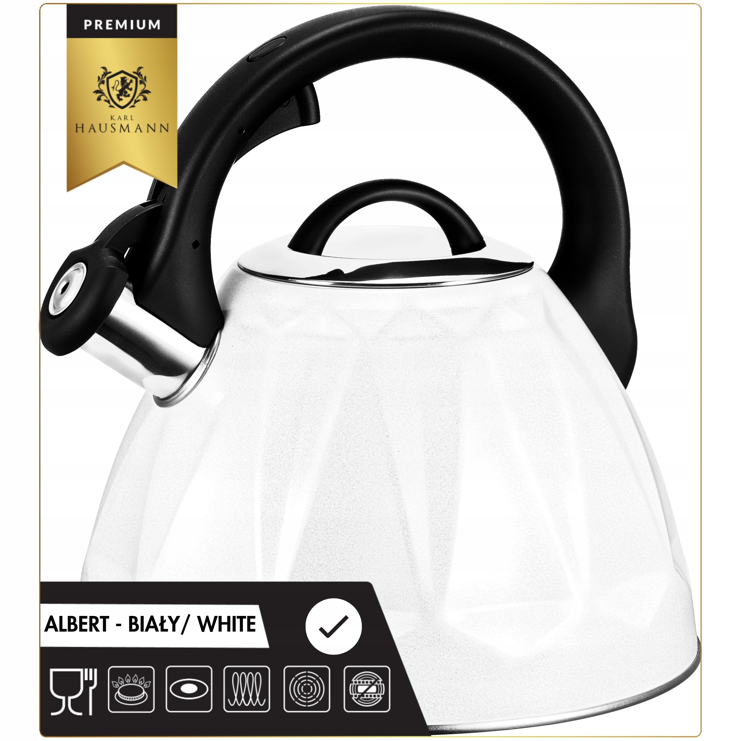 GAS STEEL KETTLE 3L WHITE KETTLE WITH WHISTLE COVER STEEL INDUCTION Packaging status original