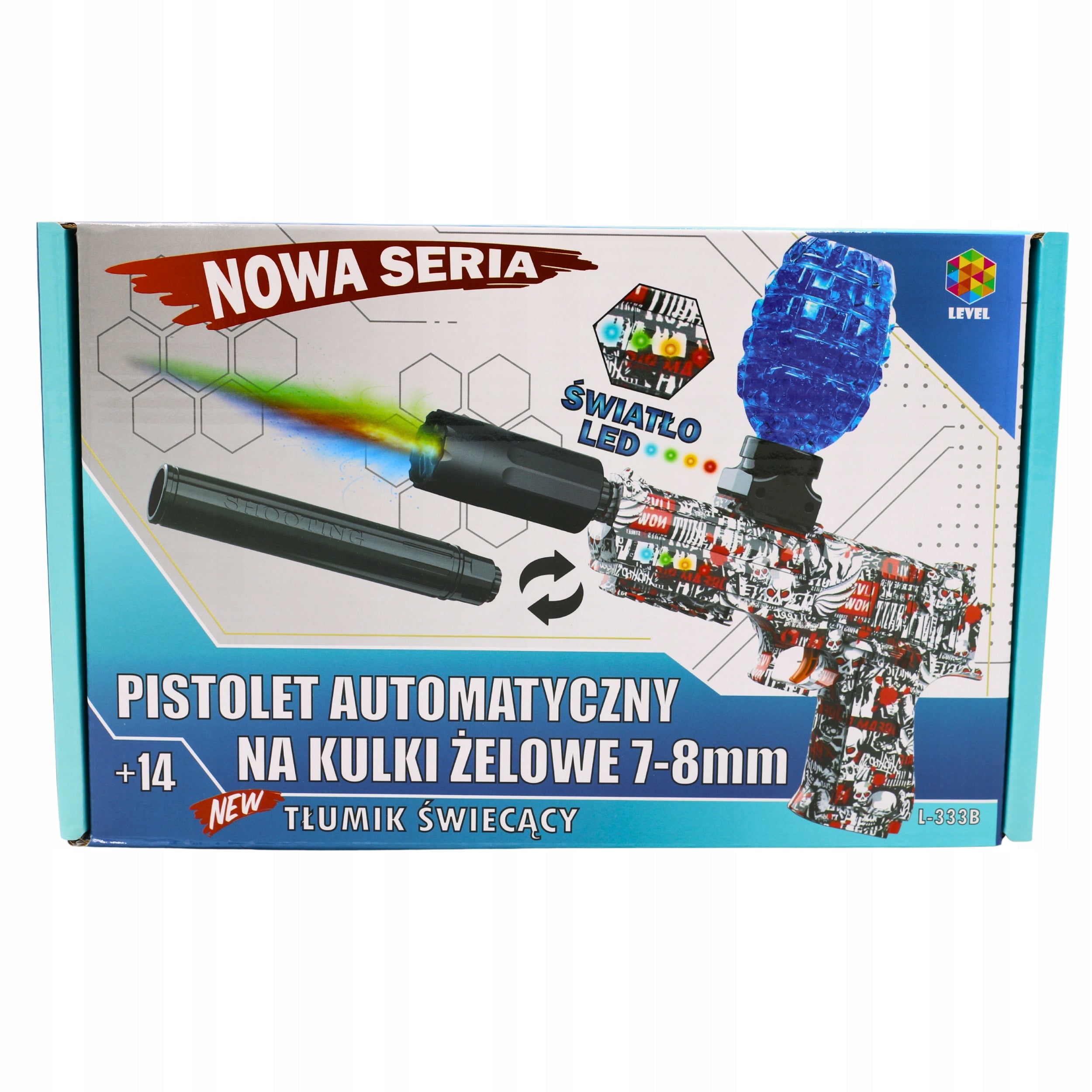 GEL BALL GUN AUTOMATIC RIFLE 2x GLOWING AND PLAIN SILENCER Manufacturer code Pistolet automatyczny