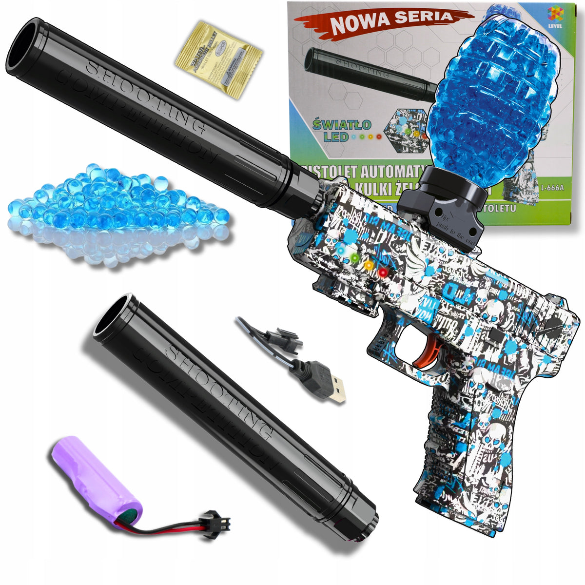 GEL BALL GUN AUTOMATIC RIFLE LARGE SET XL 500 LED BALLS