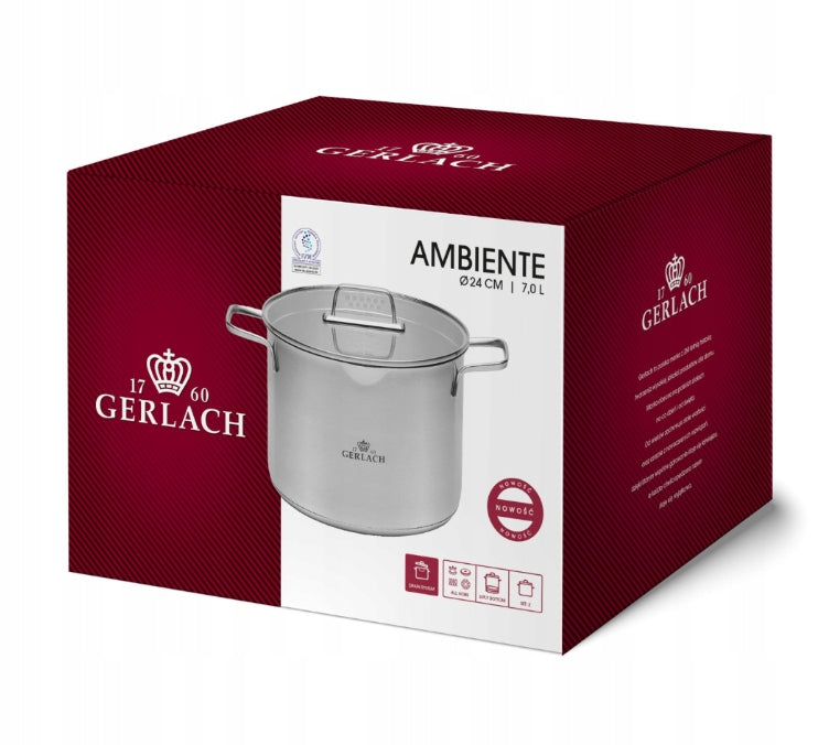 GERLACH AMBIENTE POT 7 l WITH LID 24 CM INDUCTION Brand Gerlach