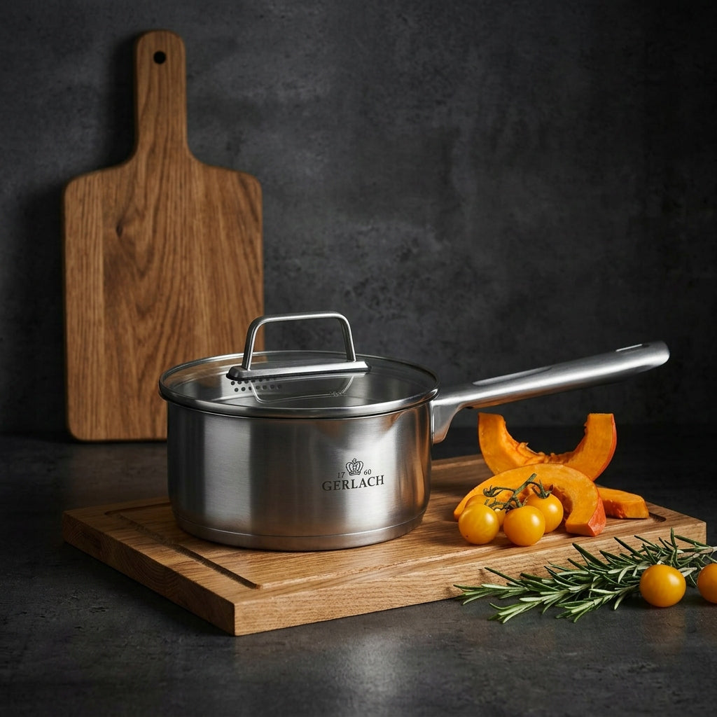 GERLACH AMBIENTE SAUCEPAN 1,5 L WITH LID FOR STRAINING 16 CM STEEL Manufacturer code 983R15