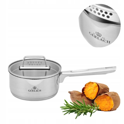 GERLACH AMBIENTE SAUCEPAN 1,5 L WITH LID FOR STRAINING 16 CM STEEL