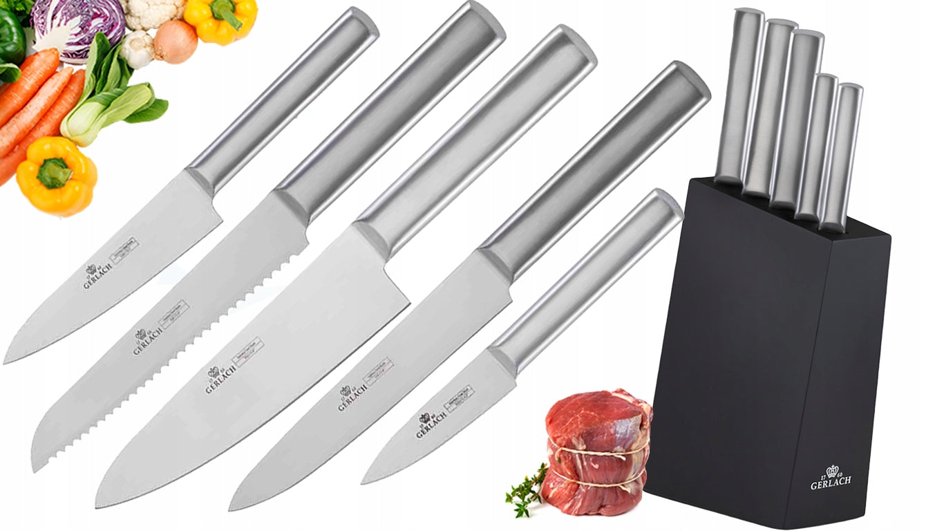 GERLACH Ambiente Set of 5 kitchen knives in BLOCK ALL-STEEL SHARP Packaging status original