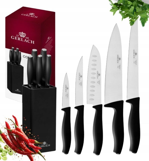 GERLACH COMFORT 985 Set of 5 knives in black block / non-slip handle